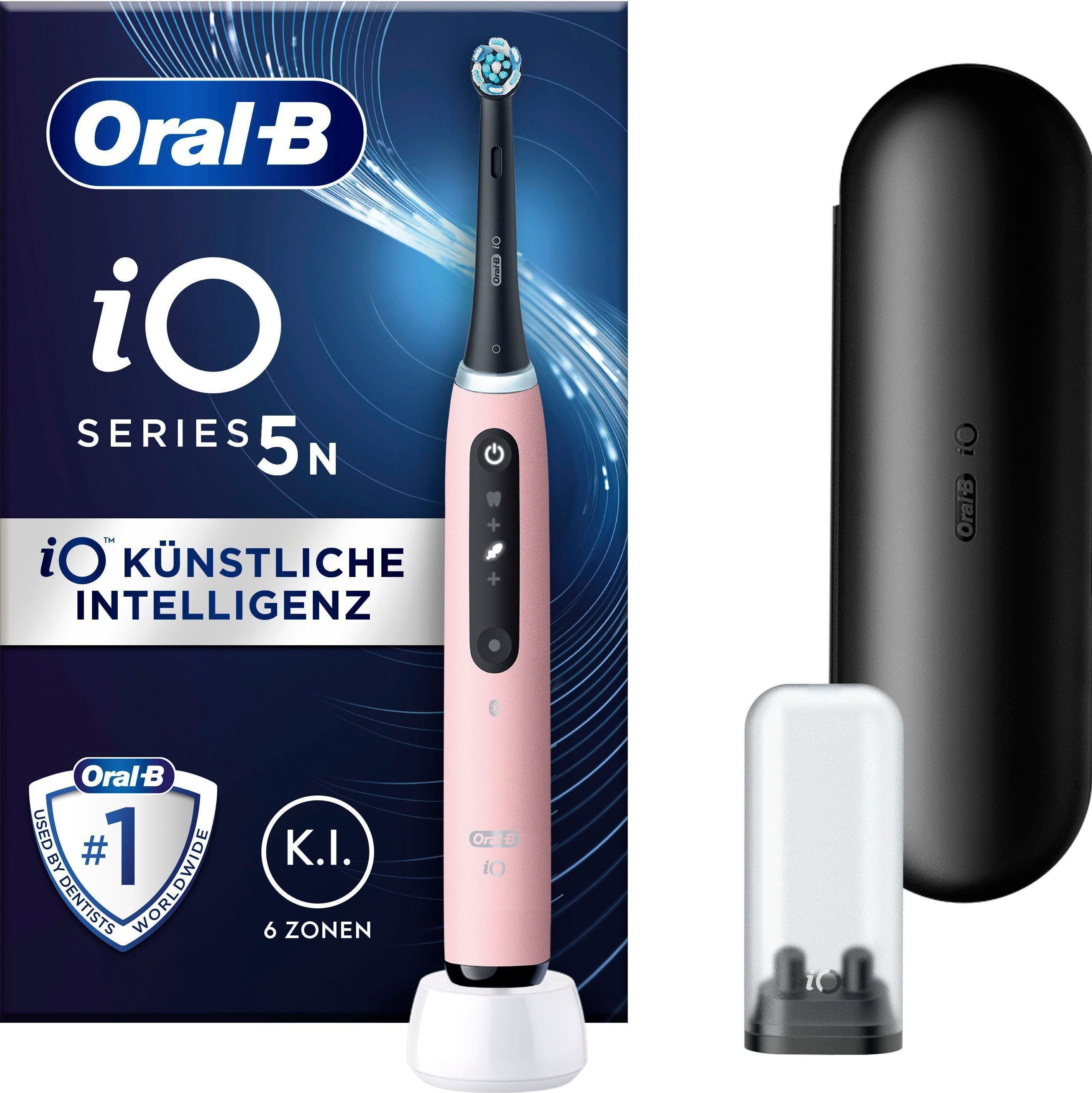 Oral-B Elektrische Zahnbürste iO 5, Aufsteckbürsten: 1 St., mit Magnet-Technologie, LED-Anzeige, 5 Putzmodi, Reiseetui