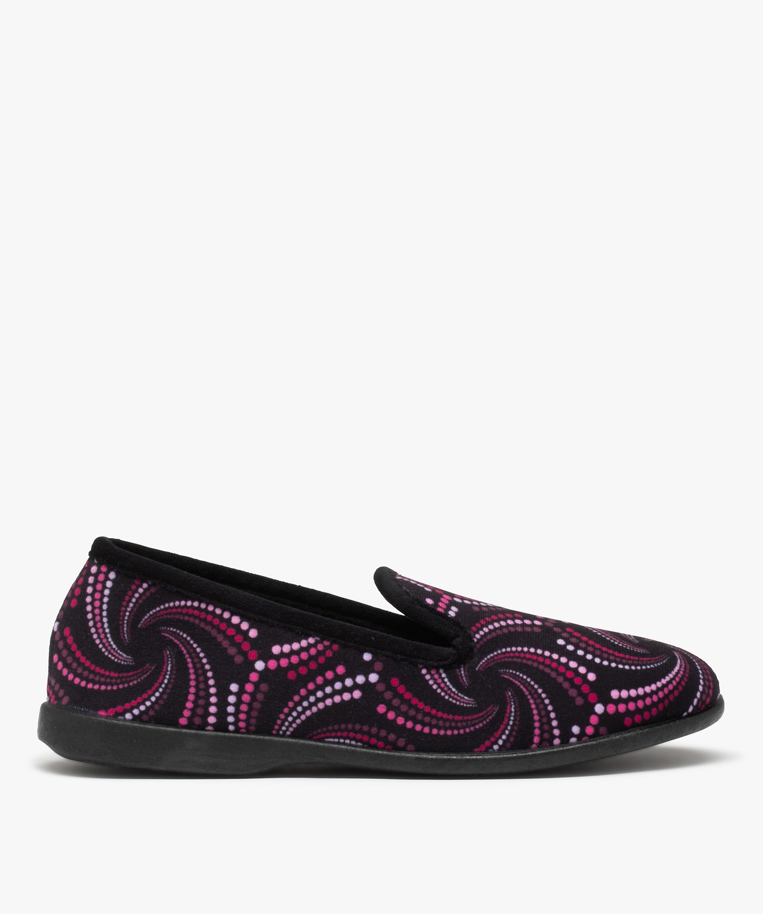 Chaussons charentaises en velours ras imprimé femme violet | GEMO