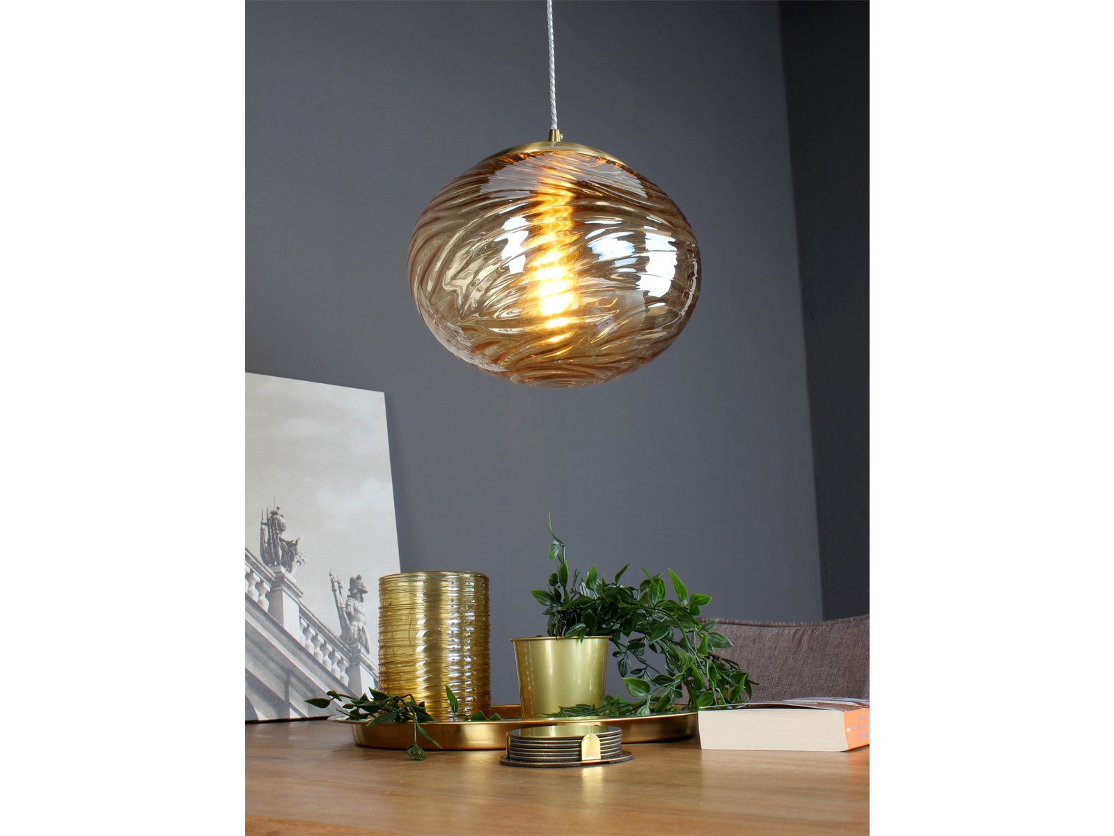 meineWunschleuchte LED Pendelleuchte, Dimmfunktion, LED wechselbar, Warmweiß, Designer Rauchglas Glas-kugel Lampenschirm für über-n Esstisch hängend