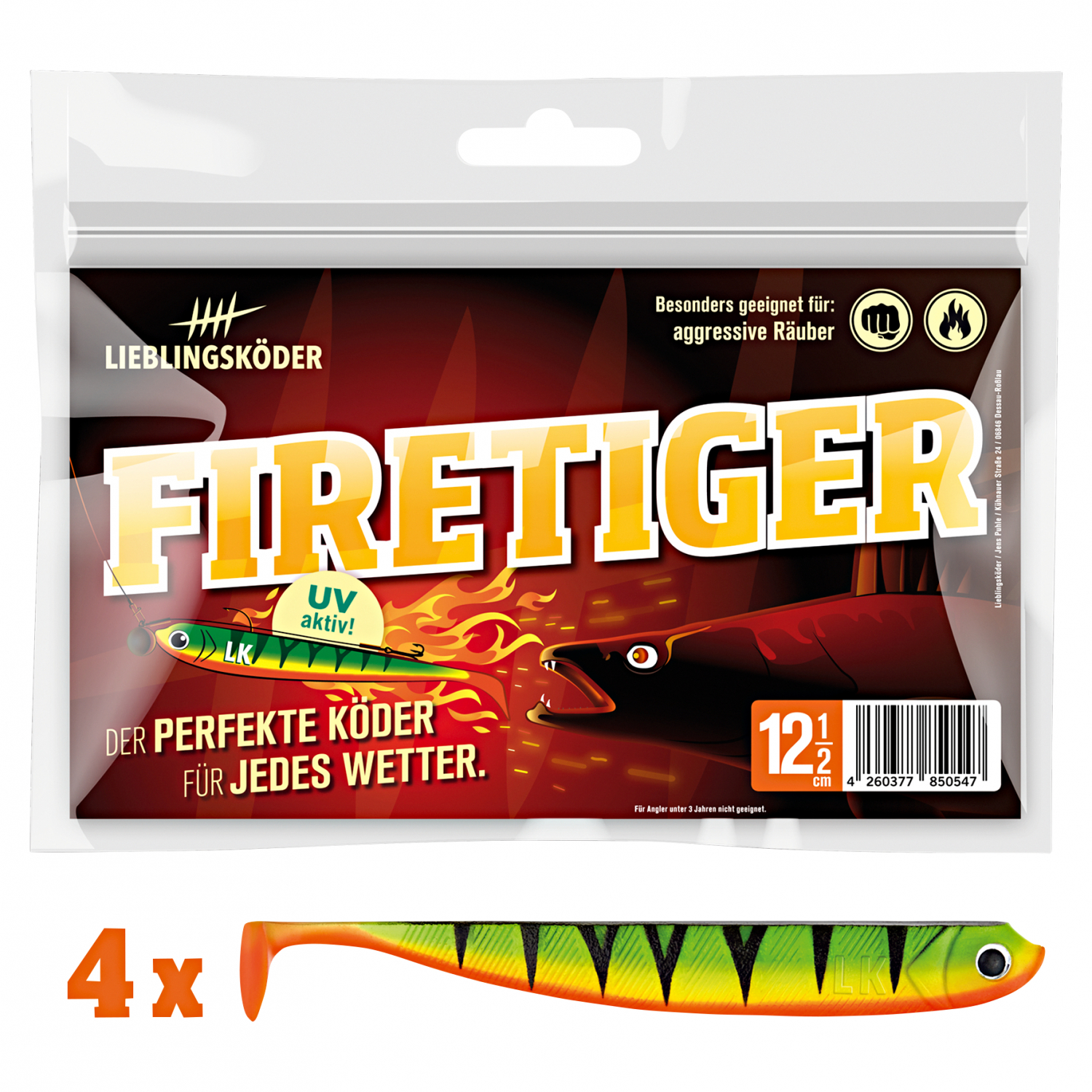 Lieblingsköder Gummifisch Zanderköder (12,5 cm, Firetiger)