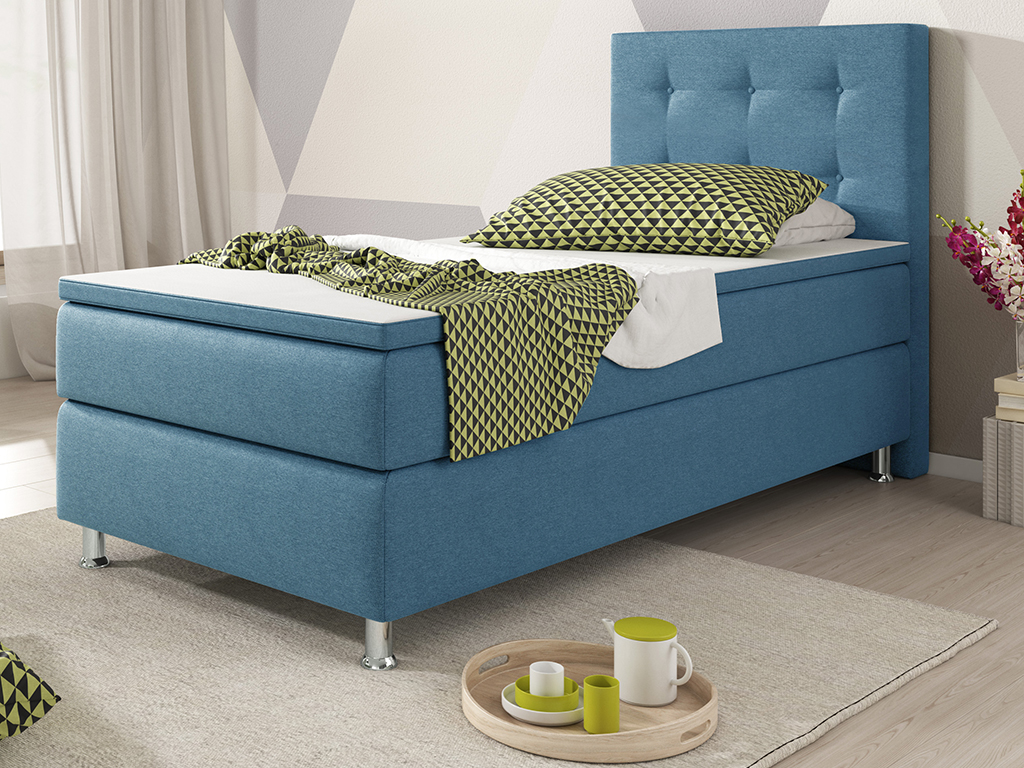 IHG Boxspringbett Köln 90x200 Webstoff Blau