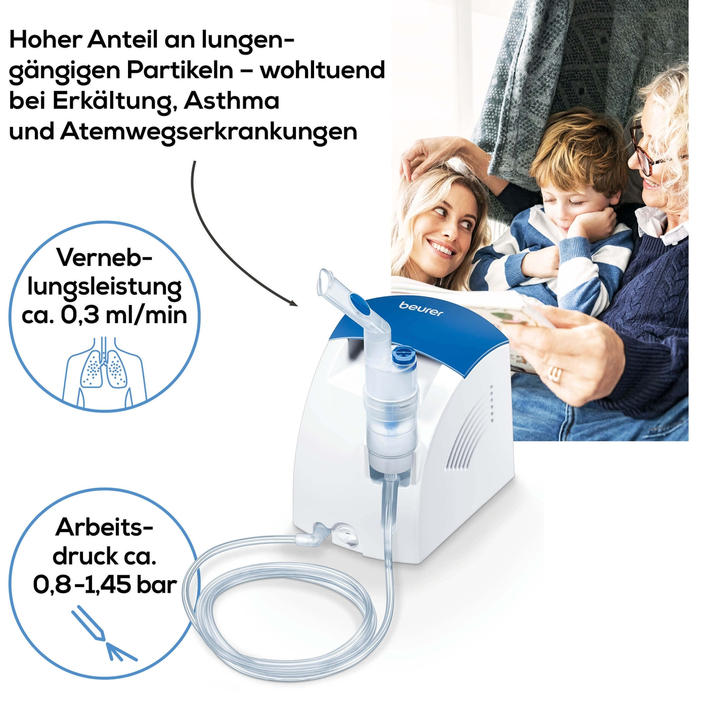 Beurer Inhalator IH 26-Inhalator mit Kompressor-Drucklufttechnologie & hohe Verneblung inkl. Nasendusche