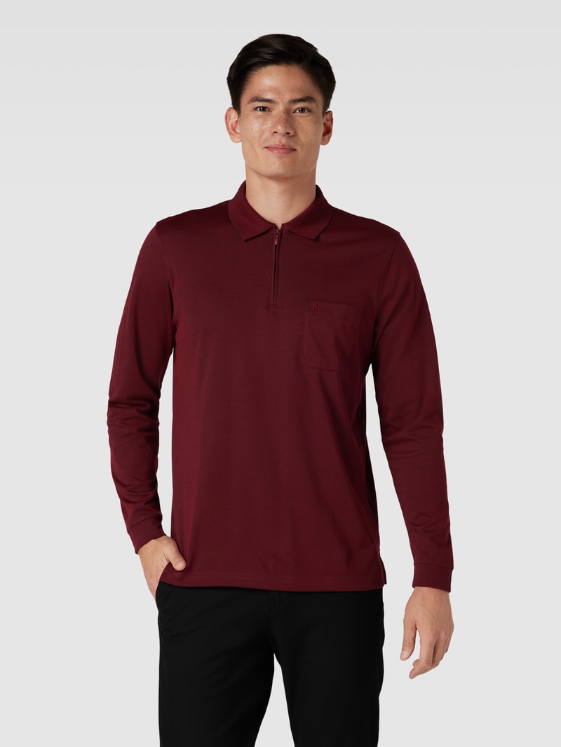 Poloshirt mit kurzer Reißverschlussleiste in bordeaux rot