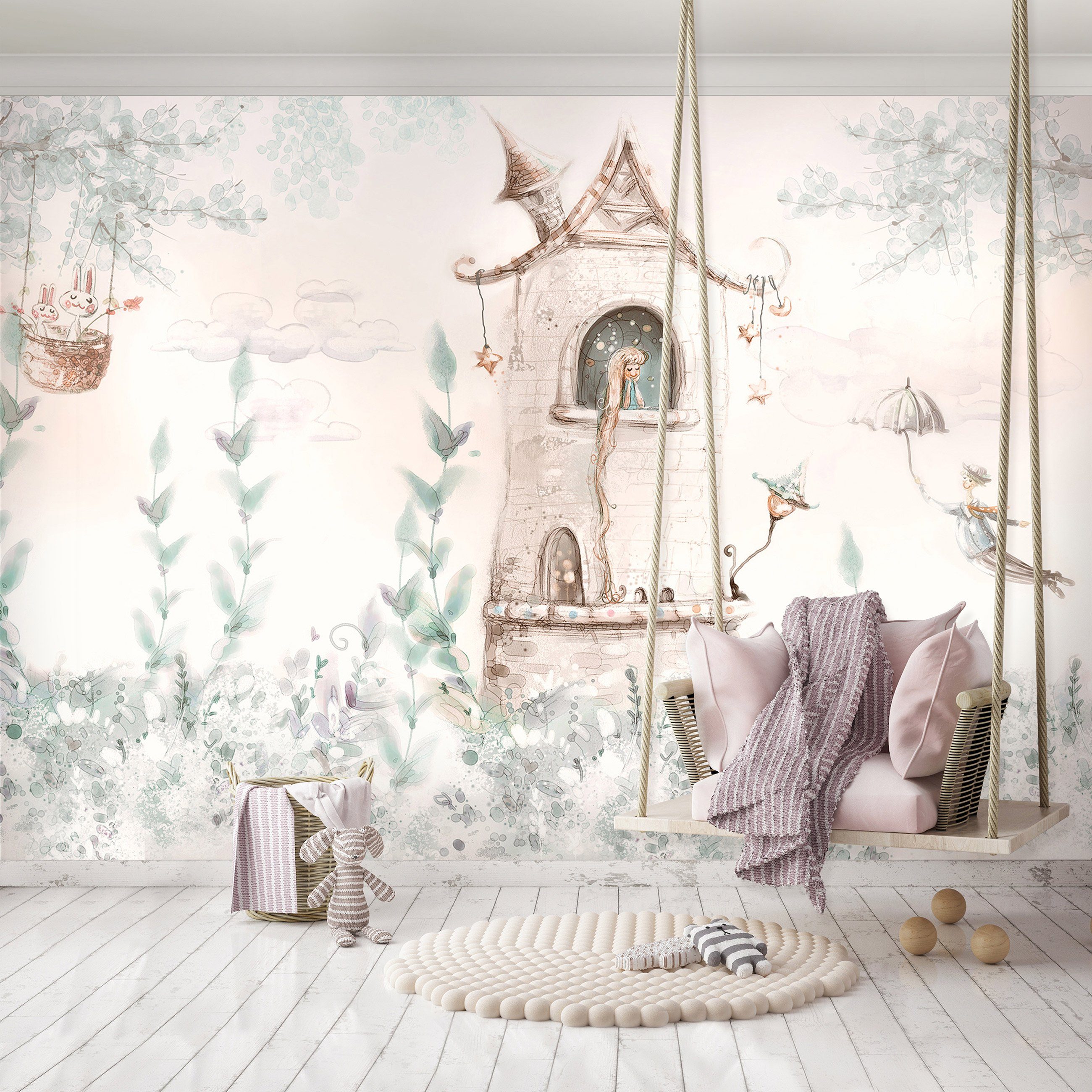 Wallarena Fototapete Kinderzimmer Mädchen Prinzessin Pastell Vlies Tapete Vliestapete, Glatt Vlies Struktur Vinyl, Kinder, Tapete inklusive Kleister Vliestapete Motivtapete