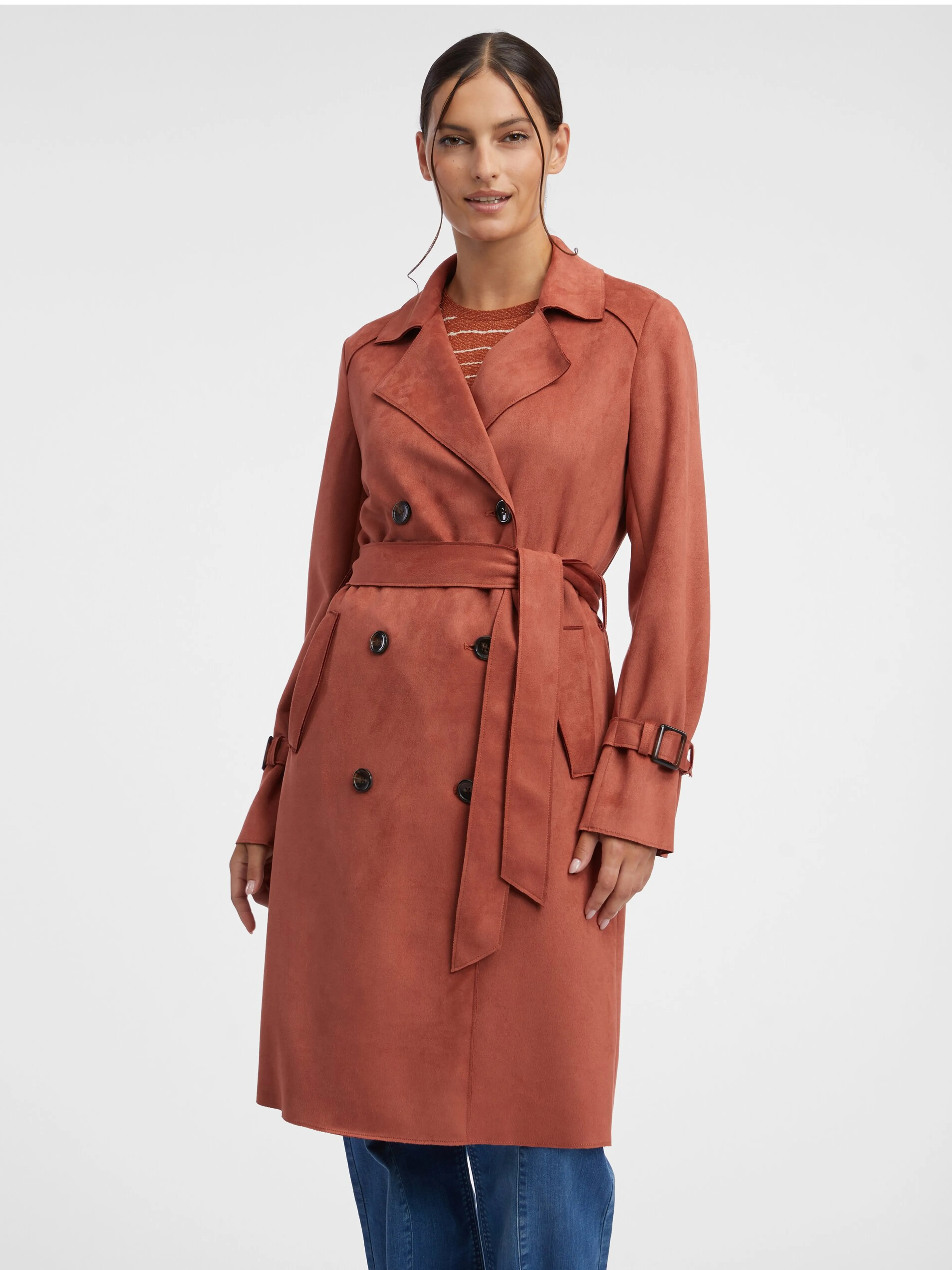 Ziegelfarbener Damen-Trenchcoat aus Wildleder ORSAY