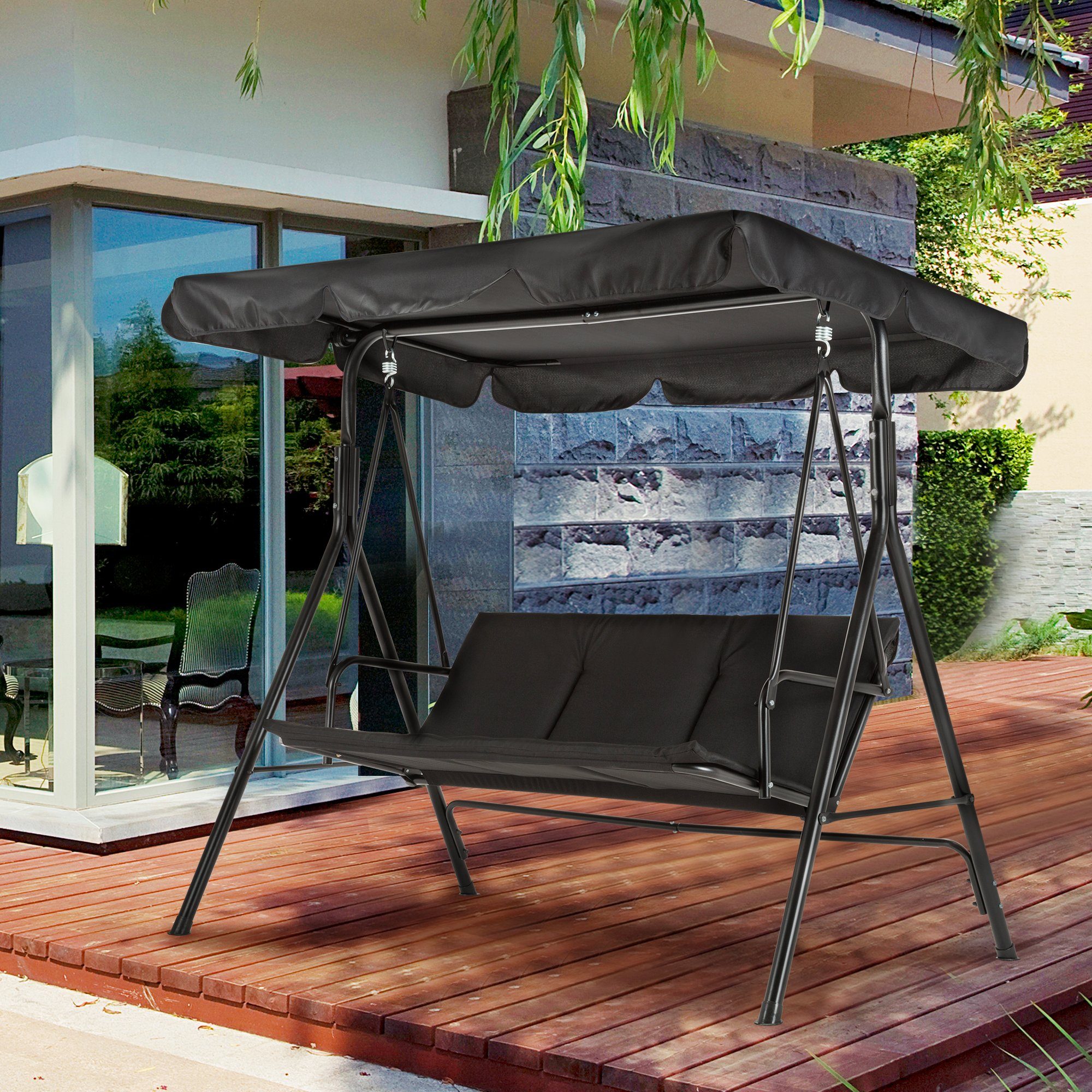 MCombo Hollywoodschaukel MCombo 3-Sitzer Hollywoodschaukel Gartenschaukel 8003/8007, 3-Sitzer, Mit gepolsterter Sitzauflage, Gartenliege Schaukelbank, Schaukelbank mit Sonnendach, outdoor
