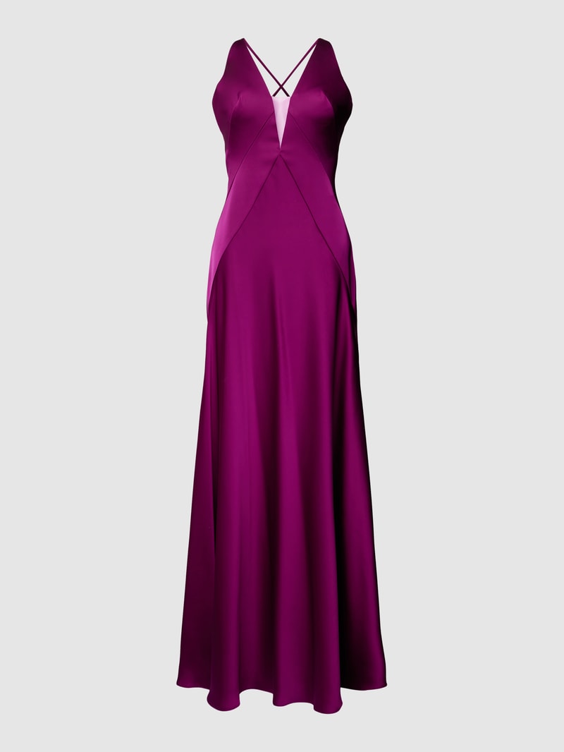 Abendkleid mit V-Ausschnitt in fuchsia