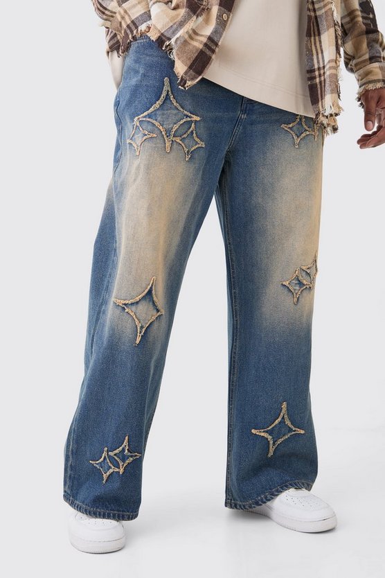 Plus lockere Schlagjeans mit Applikation
