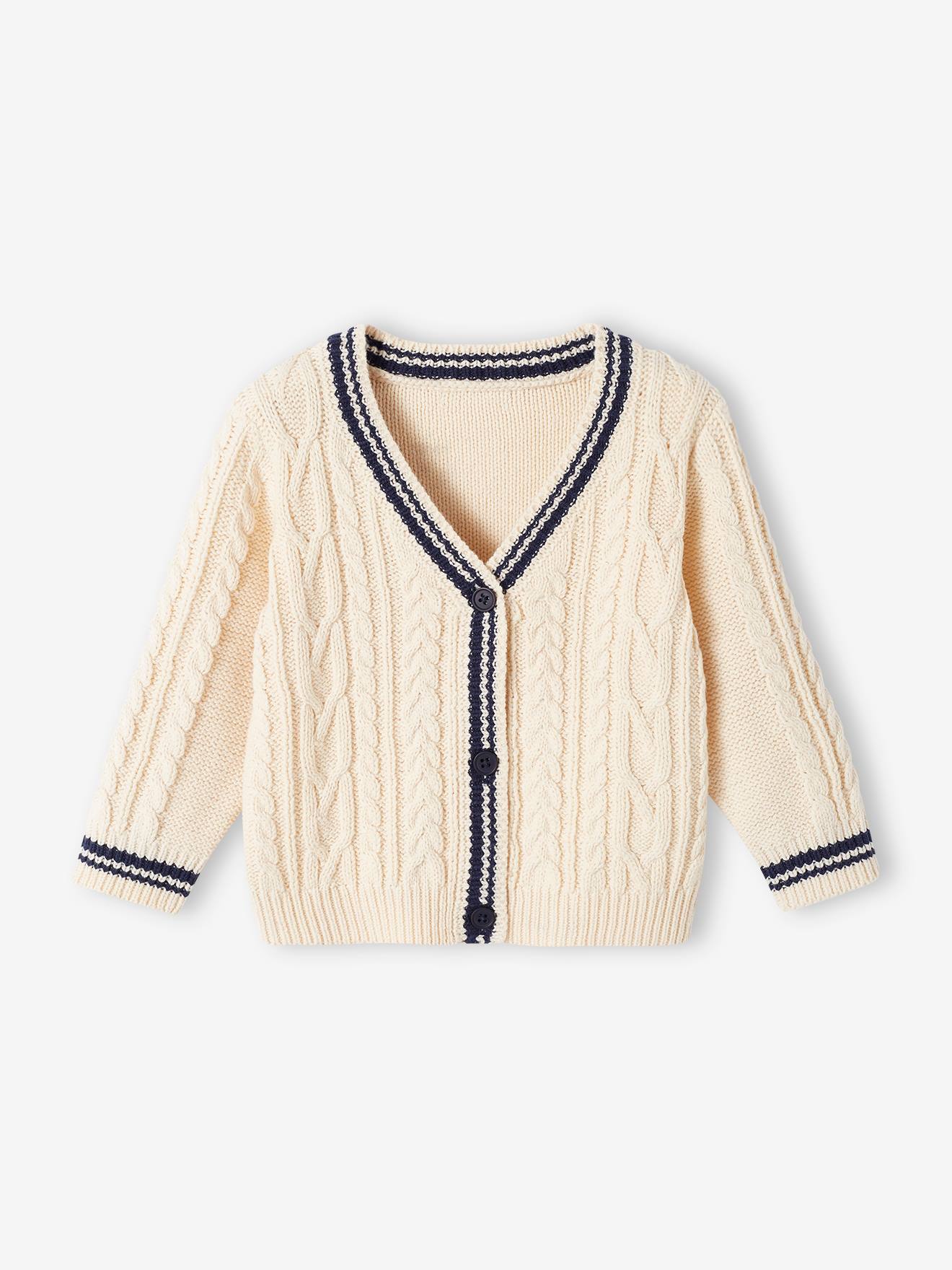 Gilet torsadé bébé encolure V écru