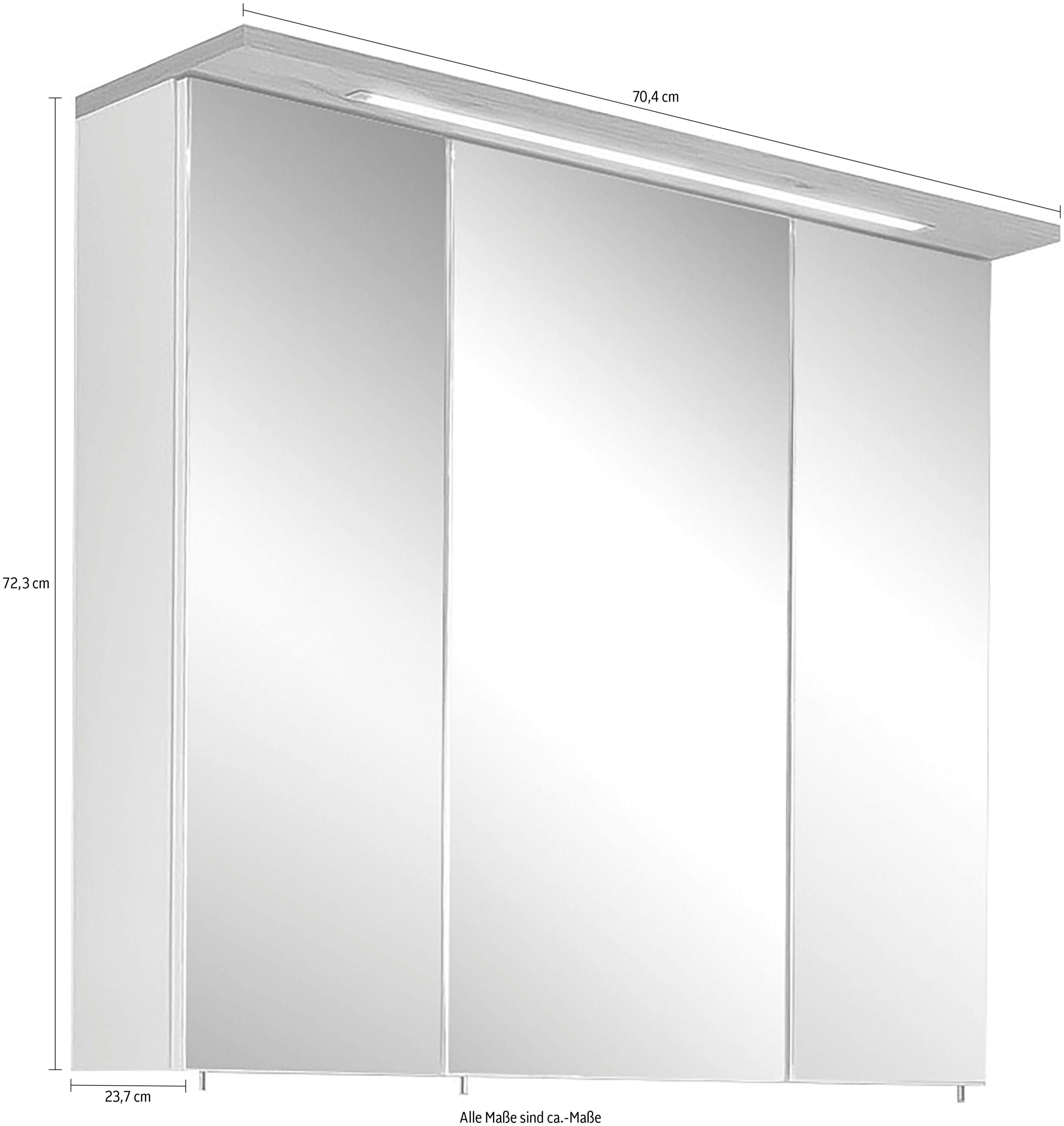 Schildmeyer Spiegelschrank Profil Breite 70 cm, 3-türig, LED-Beleuchtung, Schalter-/Steckdosenbox
