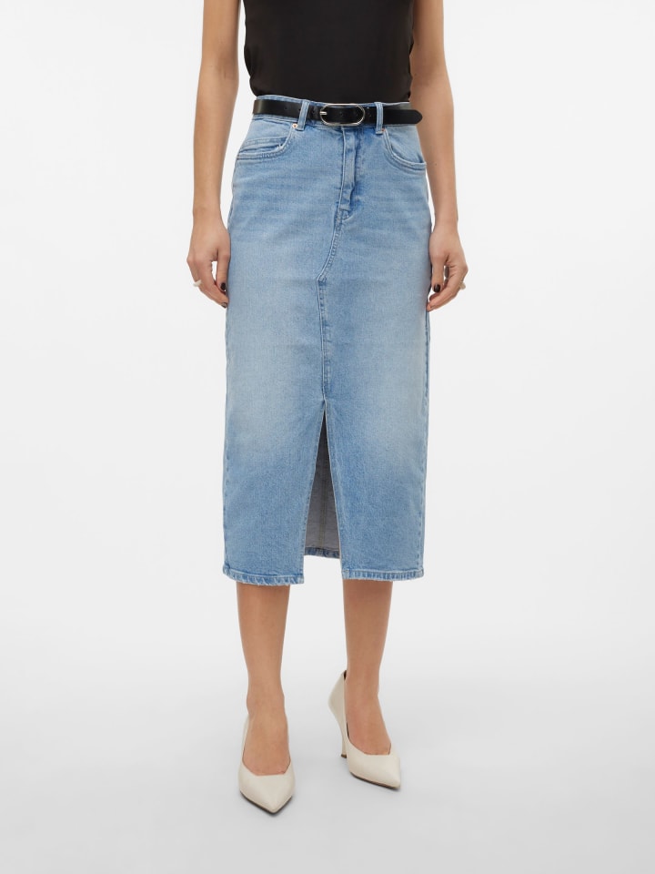 Vero Moda Wadenlanger Denim Jeansrock mit Schlitz 5-Pocket in Hellblau günstig kaufen