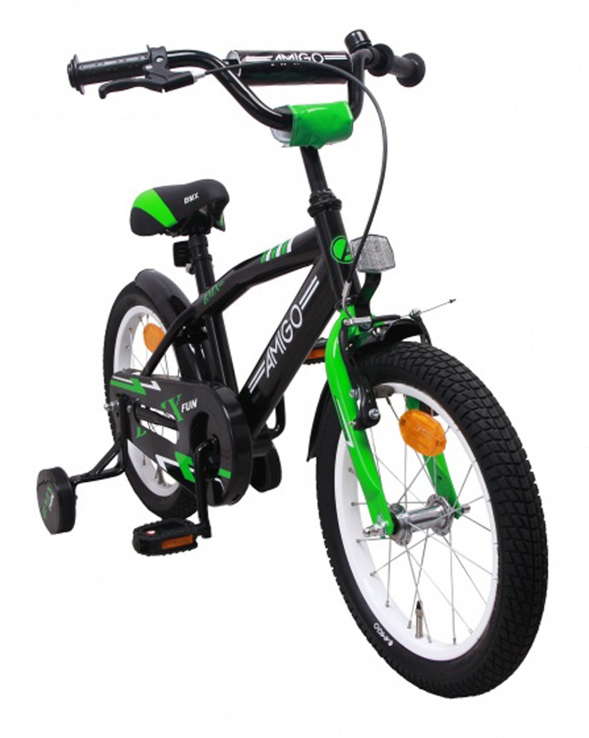 AMIGO BMX-Rad AMIGO BMX Fun 16 Zoll 28 cm Jungen Rücktrittbremse Grün/Mattschwarz, 1 Gang