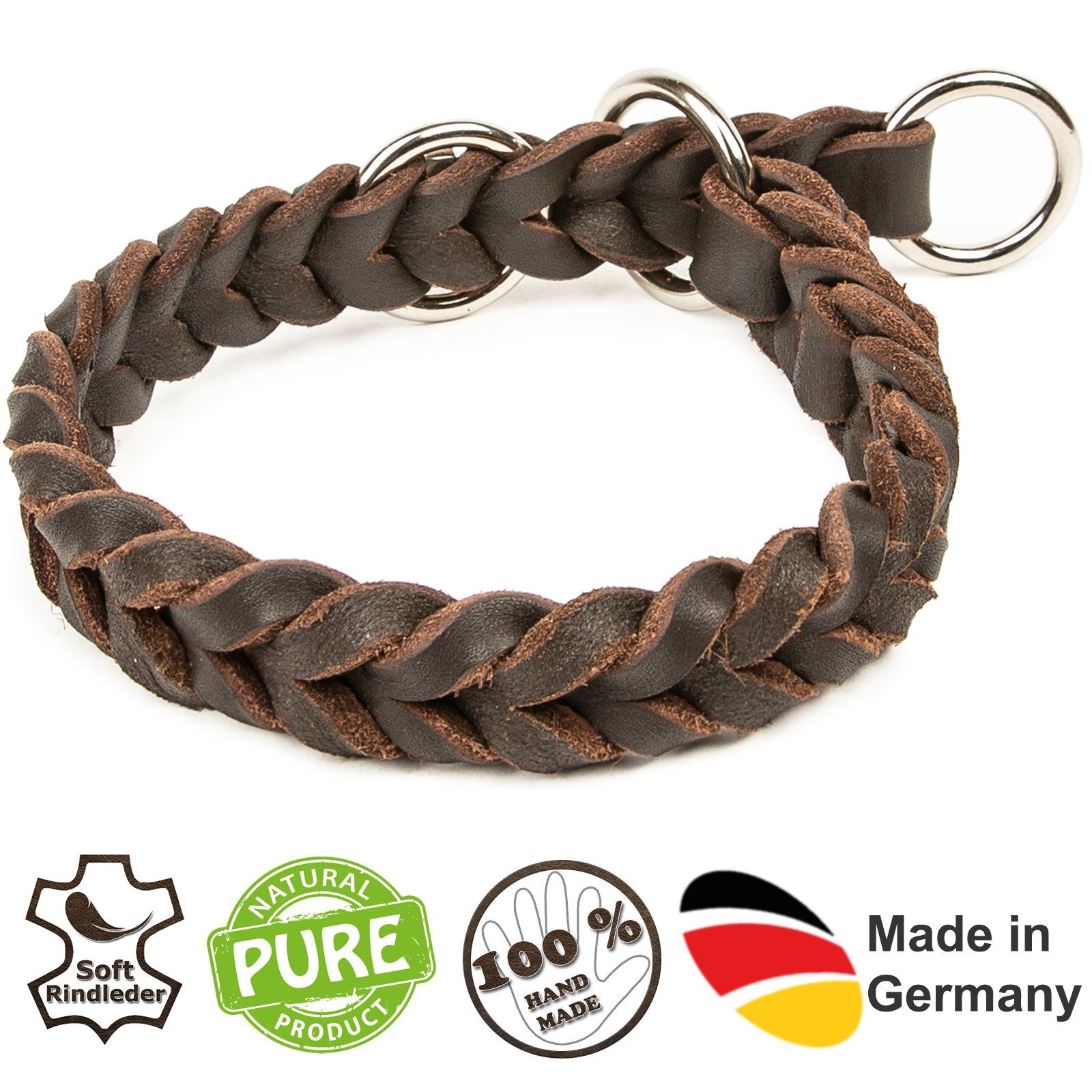 CopcoPet Hunde-Halsband Lederhalsband mit Zugstopp Ring, Leder, Geflochten, Handarbeit