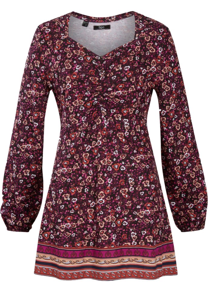 Shirt-Tunika mit Unterbrust-Teilungsnaht und Raffung vorne
