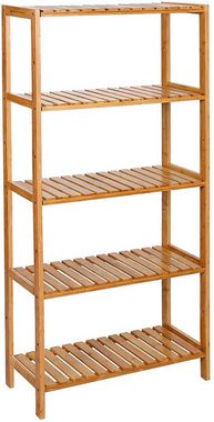 SONGMICS Badregal Bücherregal, 5 Ebenen, stufig höhenverstellbar, Bambus