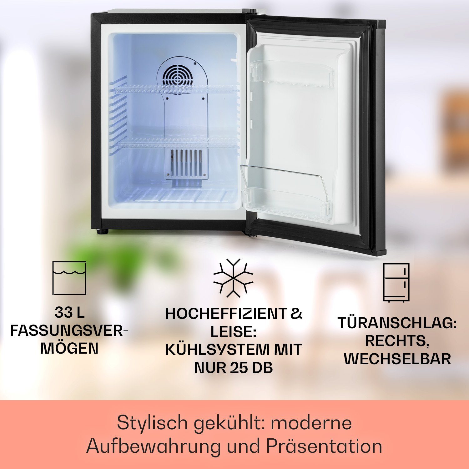 Klarstein Table Top Kühlschrank HEA-Happy-Hour-D 10030510A, 54 cm hoch, 40 cm breit, Hausbar Minikühlschrank ohne Gefrierfach Getränkekühlschrank klein