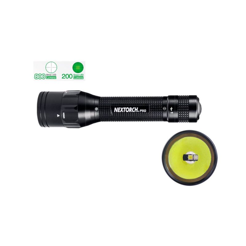 Nextorch P5G LED DUAL-LIGHT wiederaufladbare LED-Jagdtaschenlampe (800 Lm WEISS- 200 Lm GRÜN)
