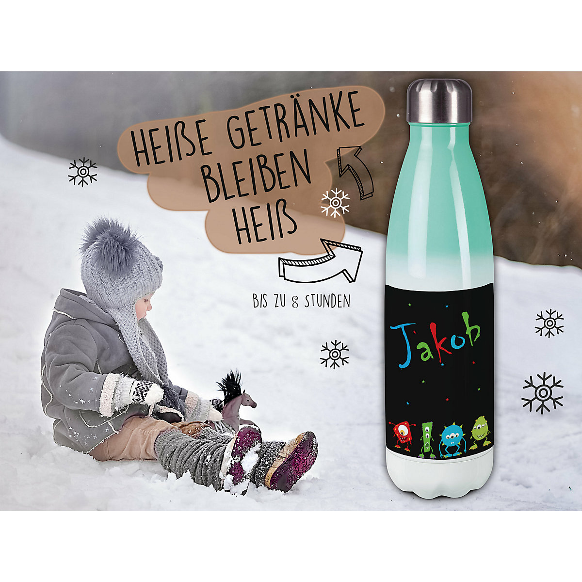 Edelstahl Kinder Thermoflasche / Trinkflasche bunt Monsterparade Spülmaschinenfest, Auslaufsicher, Bruchfest, Doppelwandig, Für Heißgetränke geeignet, Mit Deckel, Isoliert