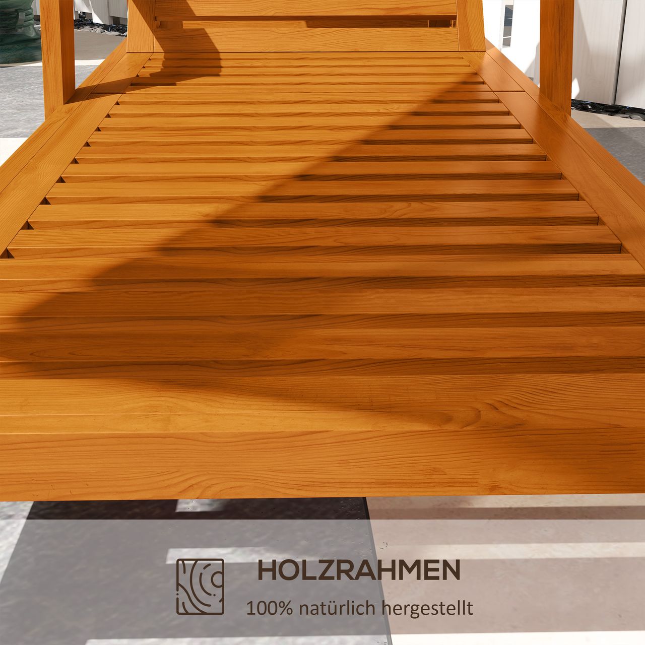 Outsunny Sonnenliege, Gartenliege aus Holz, Wetterfest Relaxliege für Balkon