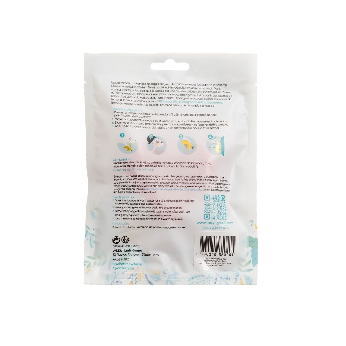 Gąbka do twarzy Konjac Lady Green – różowa