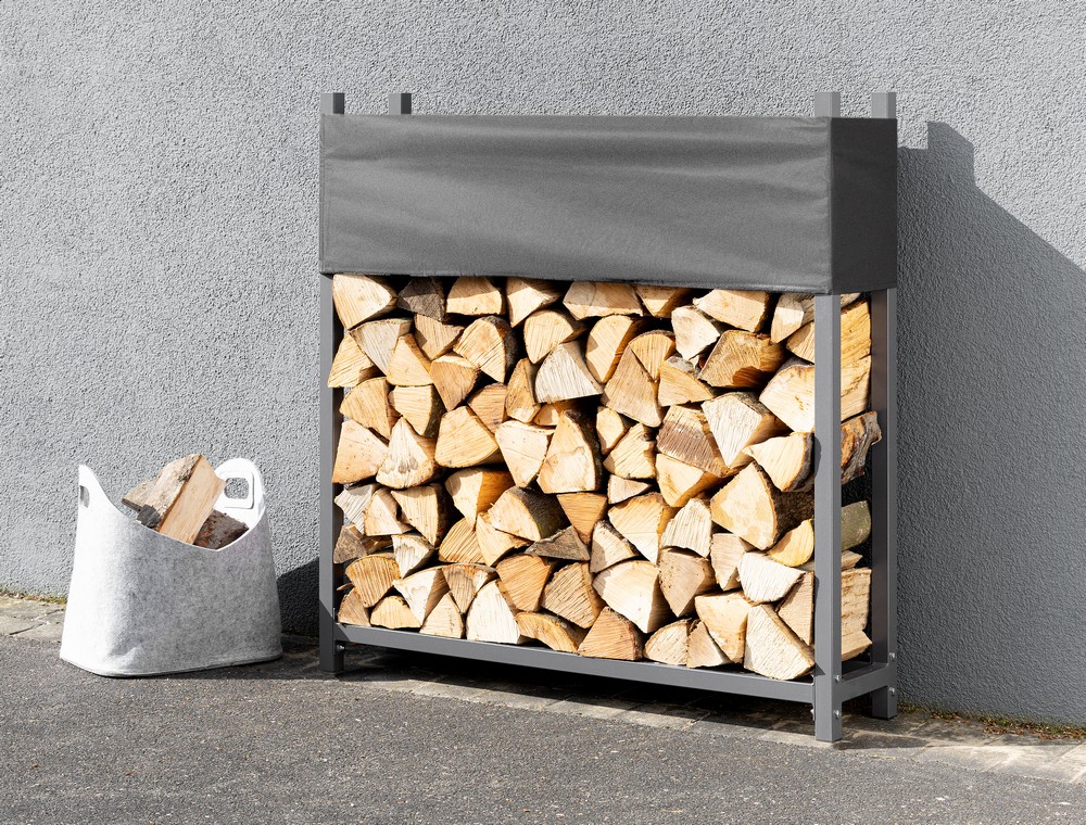 HC Garten & Freizeit Brennholzregal aus Metall mit Abdeckung ca. 113x25x115cm
