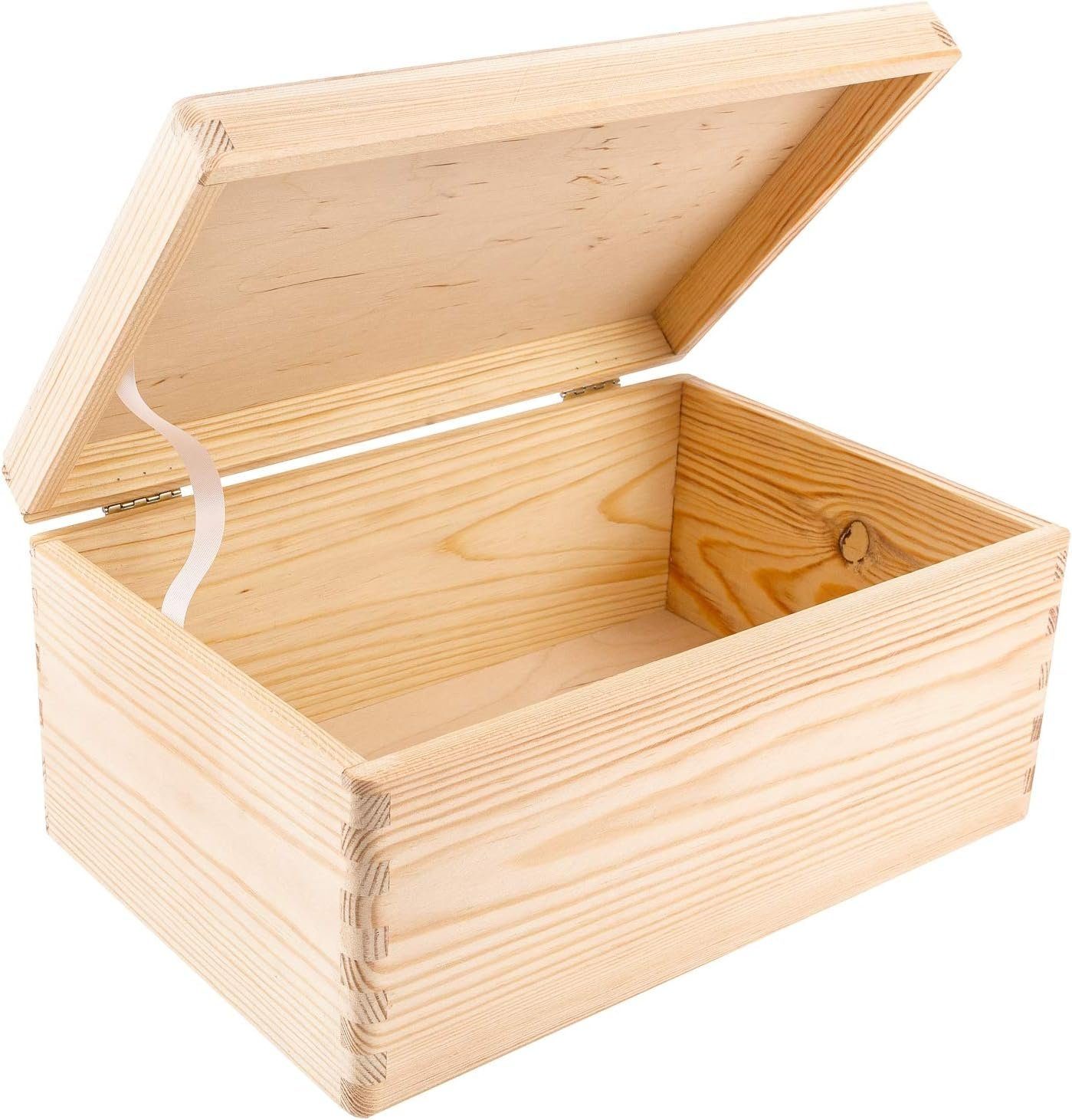 Creative Deco Holzkiste mit Deckel Groß Erinnerungsbox Baby Holzbox 30 x 20 x 14 cm, mit Scharnieren