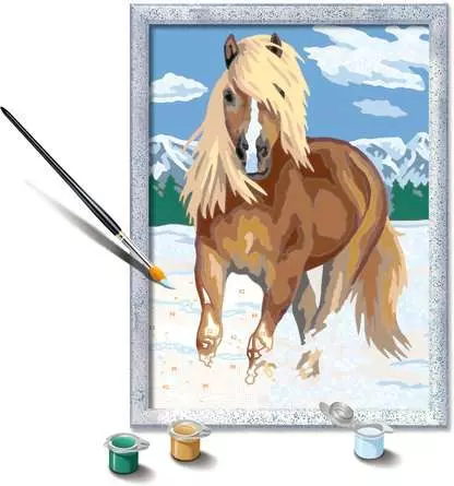 CreArt Haflinger im Schnee - Malen nach Zahlen für Kinder ab 9 Jahren