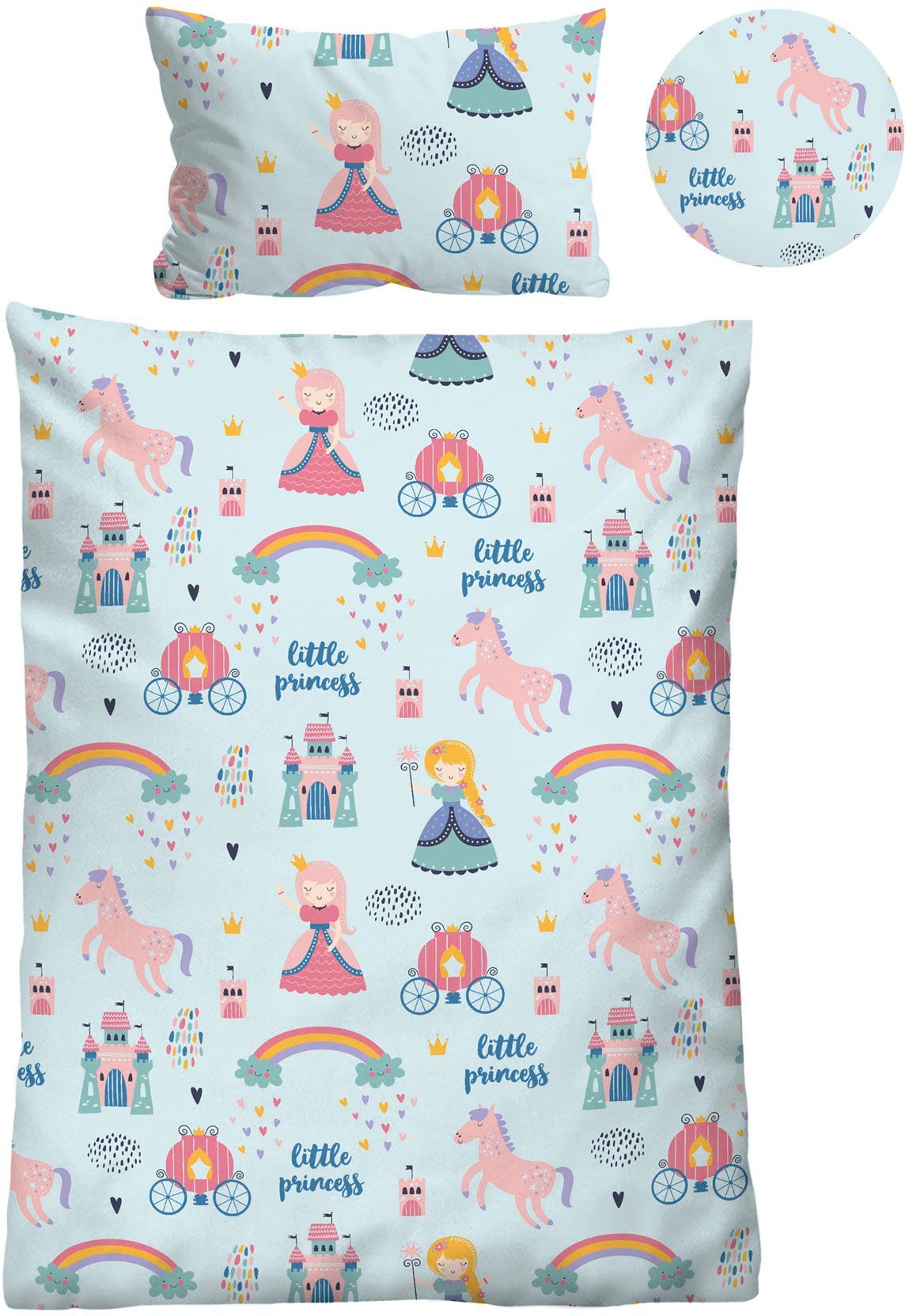 Bettwäsche kleine Prinzessin, Biberna, Feinbiber, 2 teilig, wohlig warm + weich, pflegeleicht, aus 100% Baumwolle, Reißverschluss