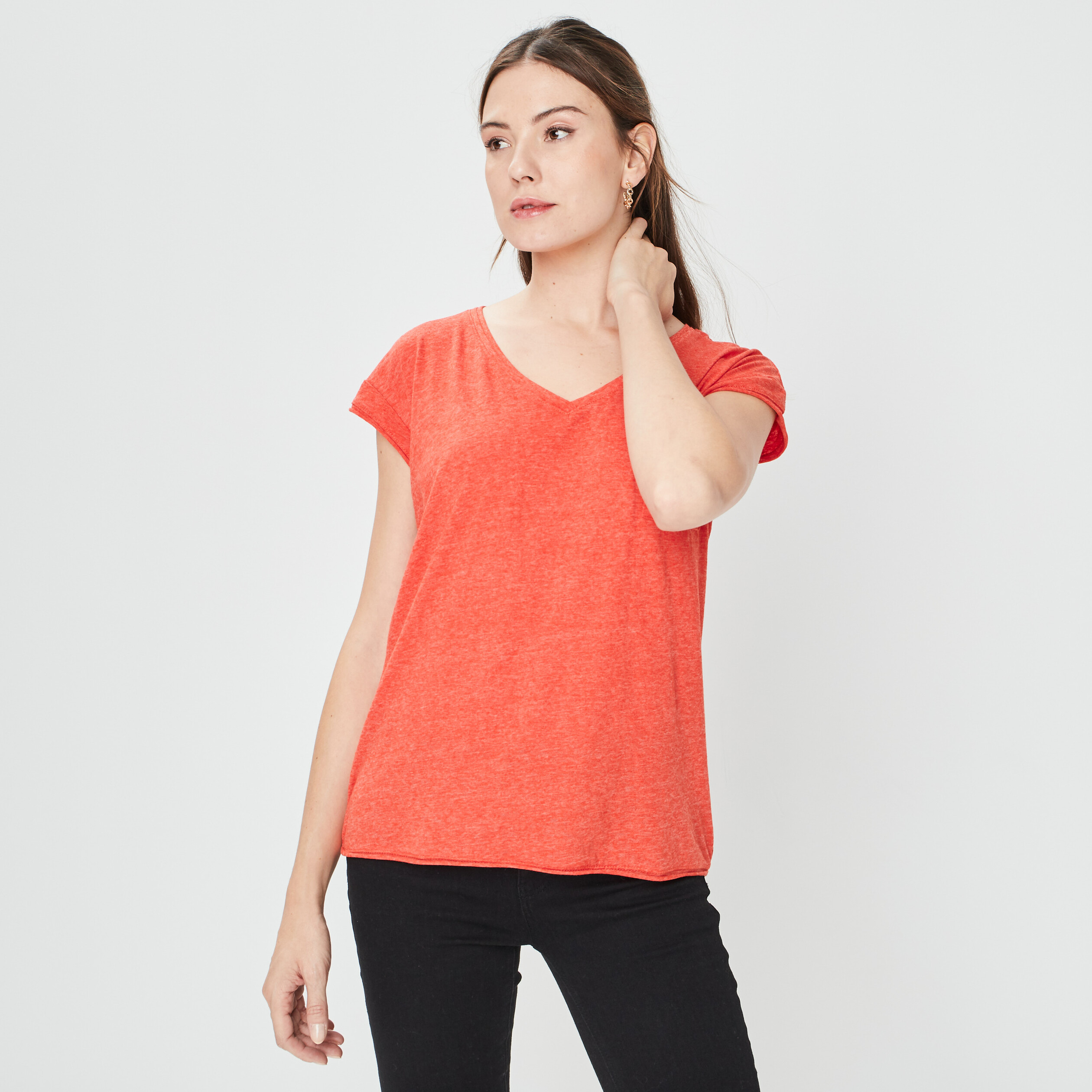 T-shirt col v poche poitrine Creeks rouge femme | La Halle