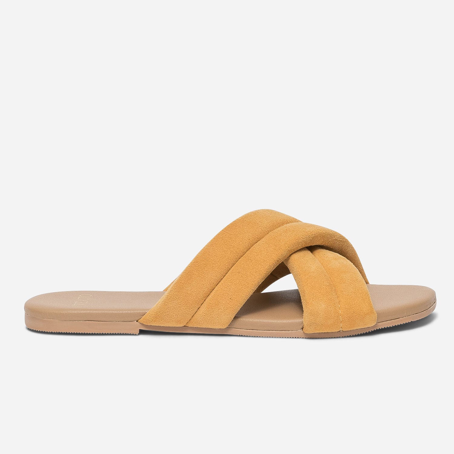 Mule TEXTO jaune mangue en cuir velours matelassé