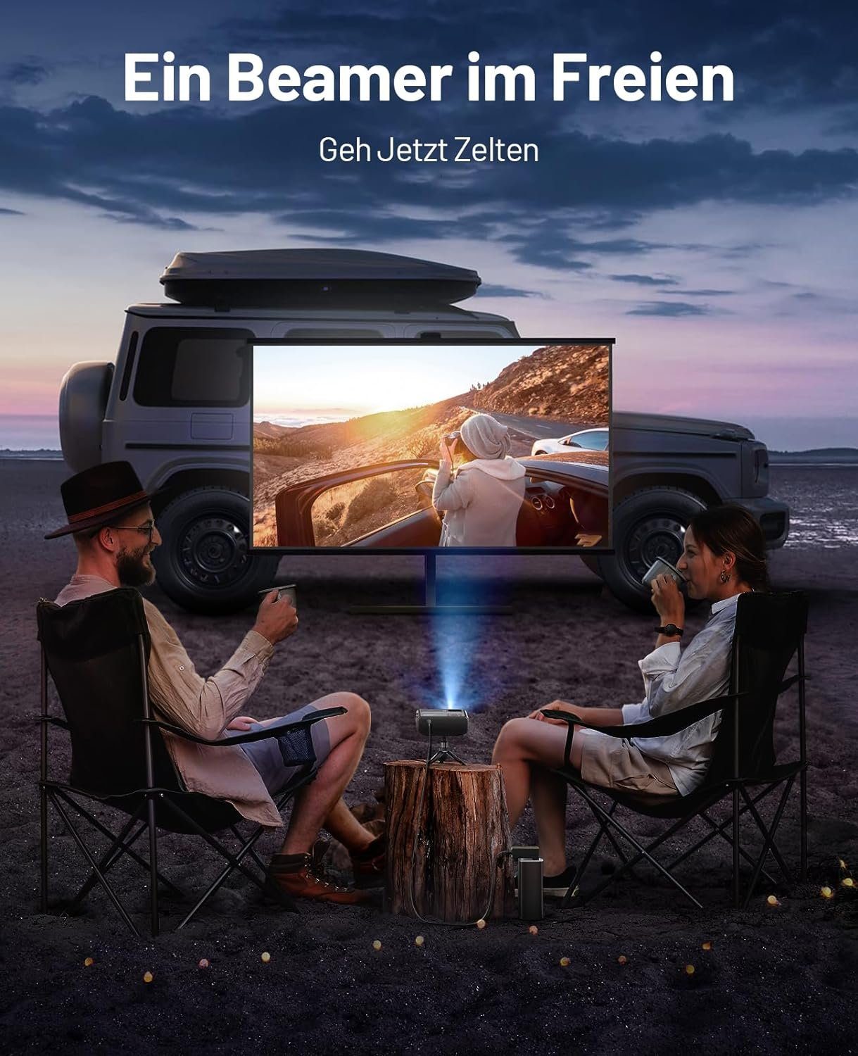 JUNG Mini Tragbarer Beamer Trapezkorrektur 4K 200 ANSI Smart Projektor WiFi Mini-Beamer (10000: 1, 1920 x 1080 px, 4k Heim Kino Full HD Smart Heimkino Bluetooth Tragbar Mobil Minibeamer)