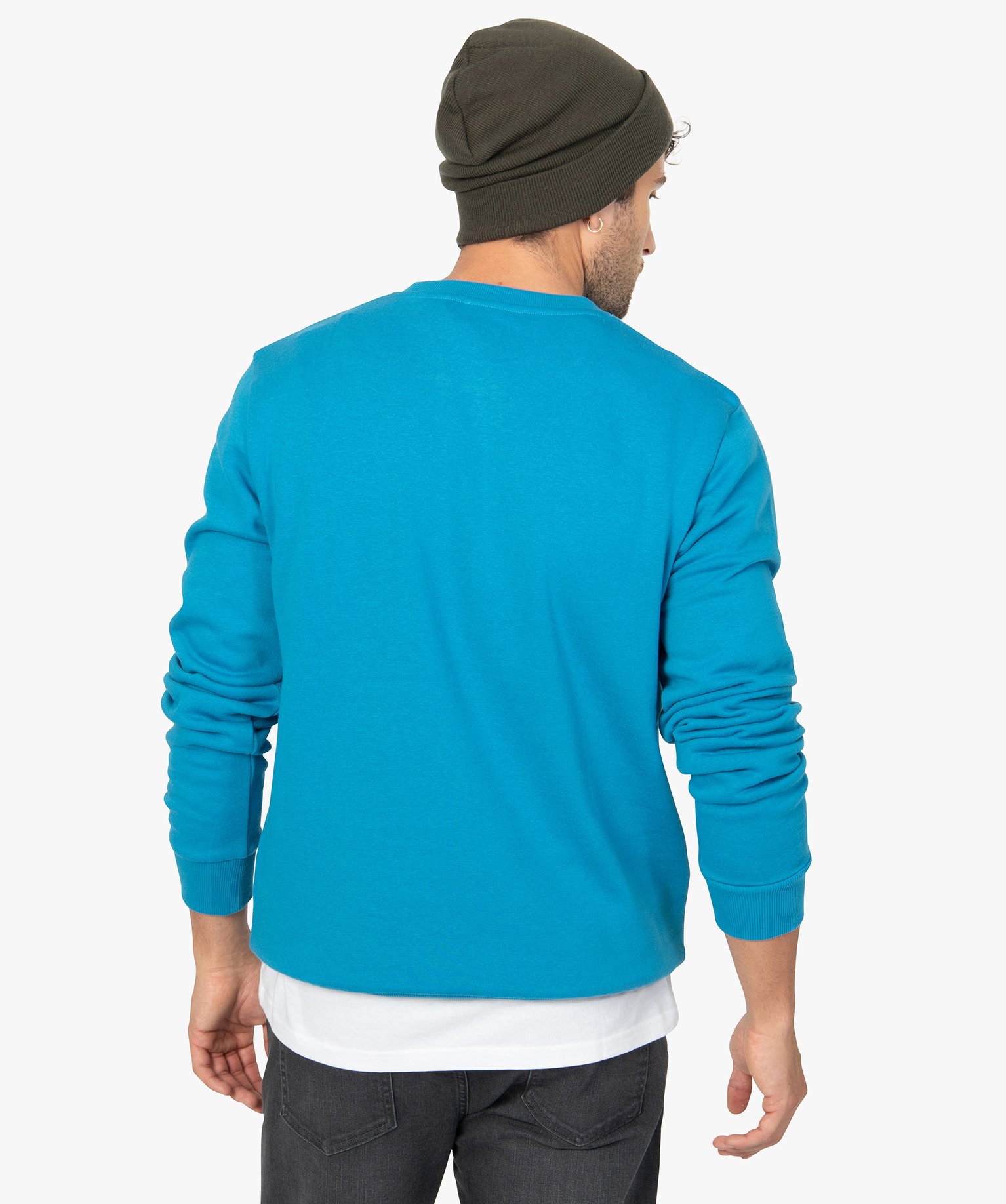 Sweat homme molletonné contenant du coton bio bleu | GEMO