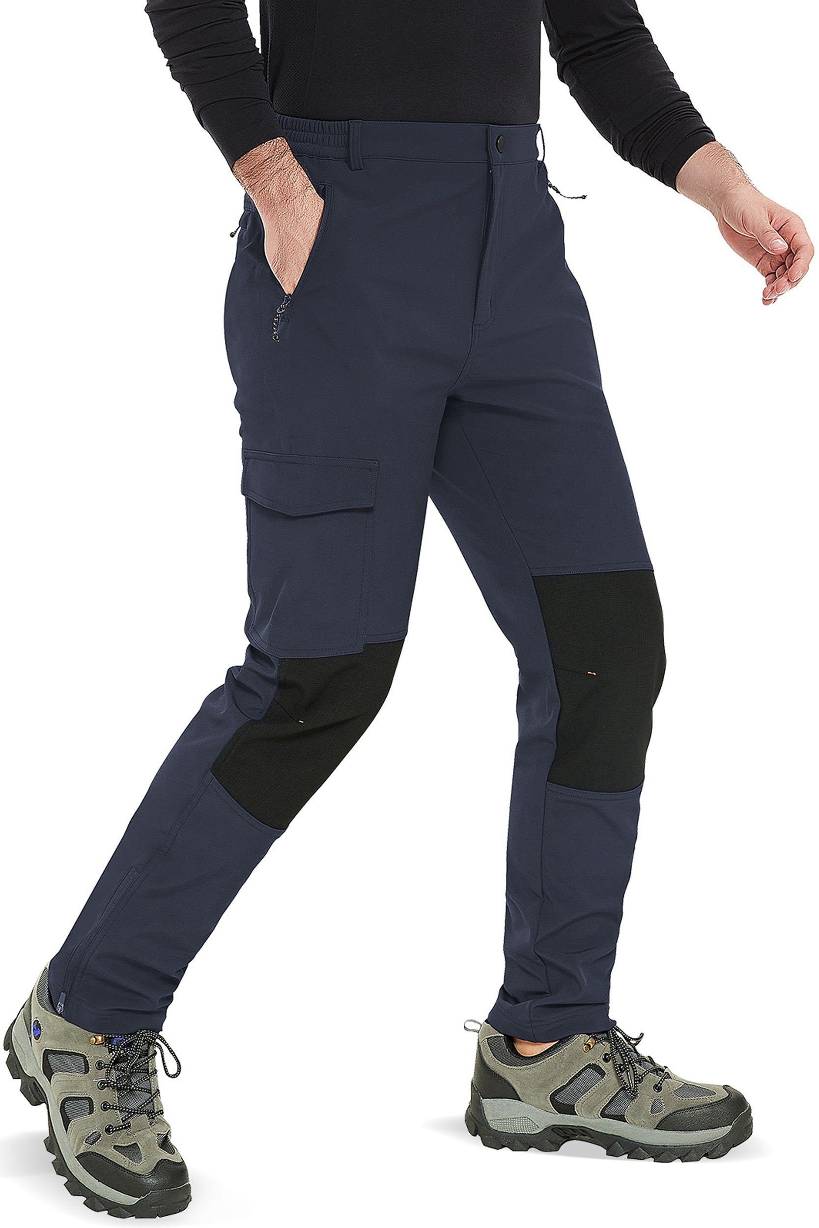 MEETYOO Softshellhose Herren Fleece Outdoorhose Wanderhose (Kurzgrößen pflegeleicht, Funktionshose) Wasserdicht, Mehrfachtaschen, Skihose