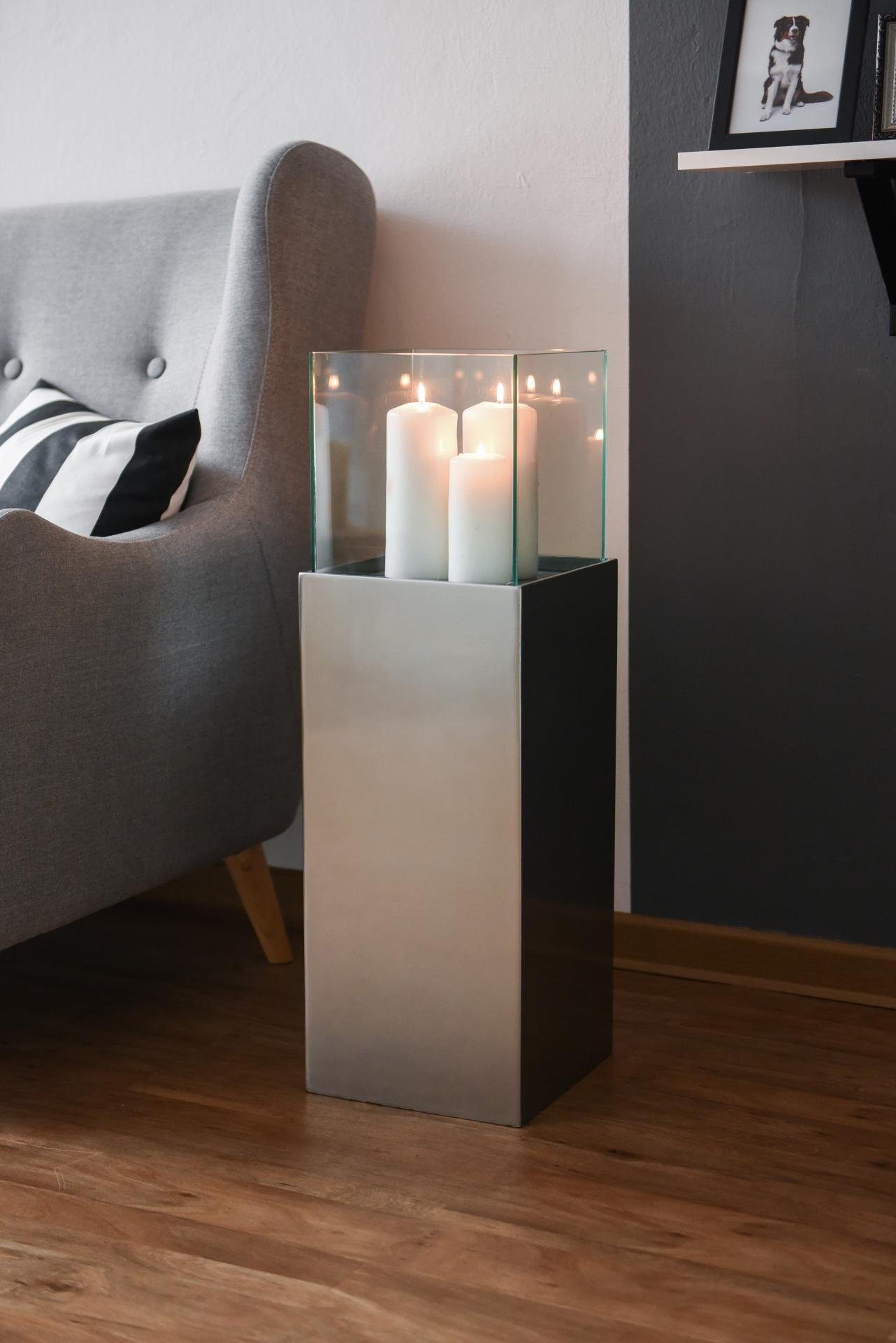 VIVANNO Bodenwindlicht Windlichtsäule Kerzenhalter Windlicht CANDELA - Silber Metallic -