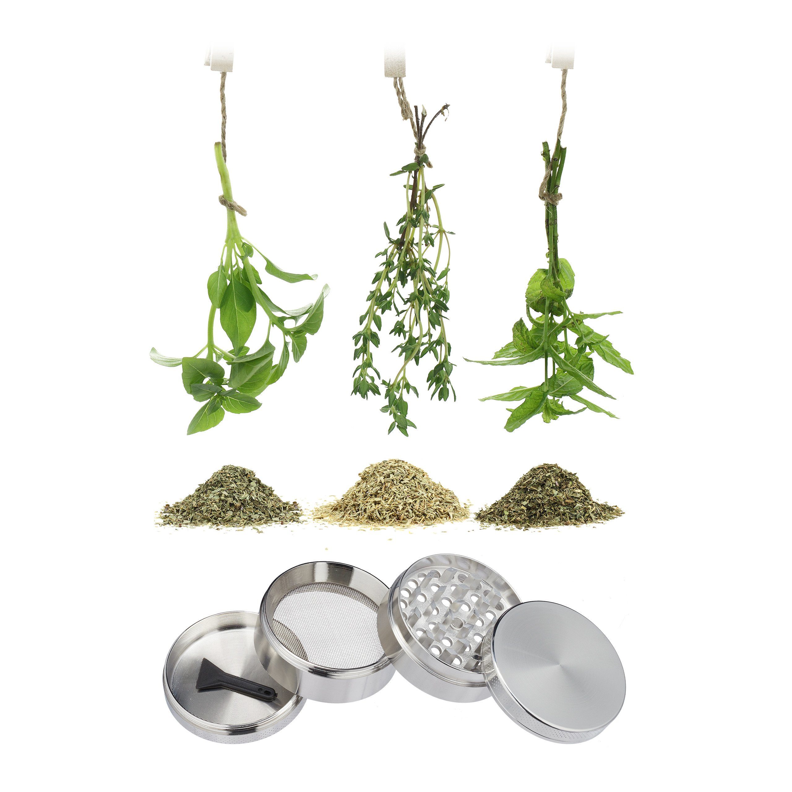 relaxdays Kräutermühle 1 x Grinder aus Metall in Silber