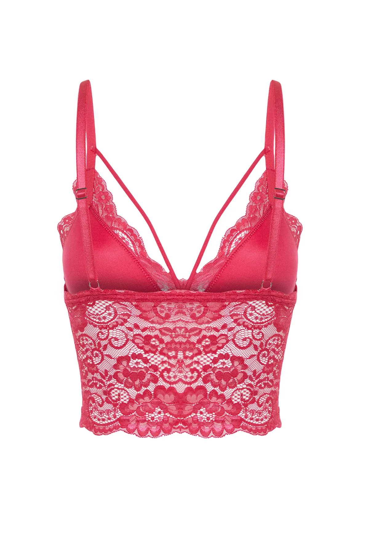 Trendyol Collection  Rosa gerüschtes dreieckiges Strick-Bustier mit Paspelierung und Riemen THMAW21SU0050