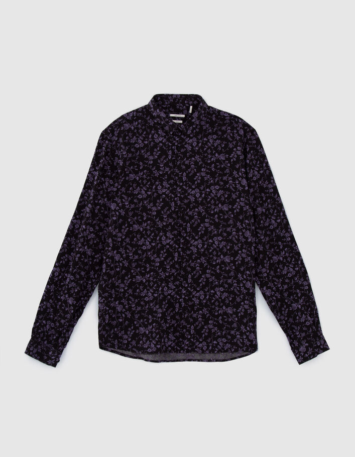 Chemise SLIM noire LENZING™ ECOVERO™ motif fleurs violines Homme