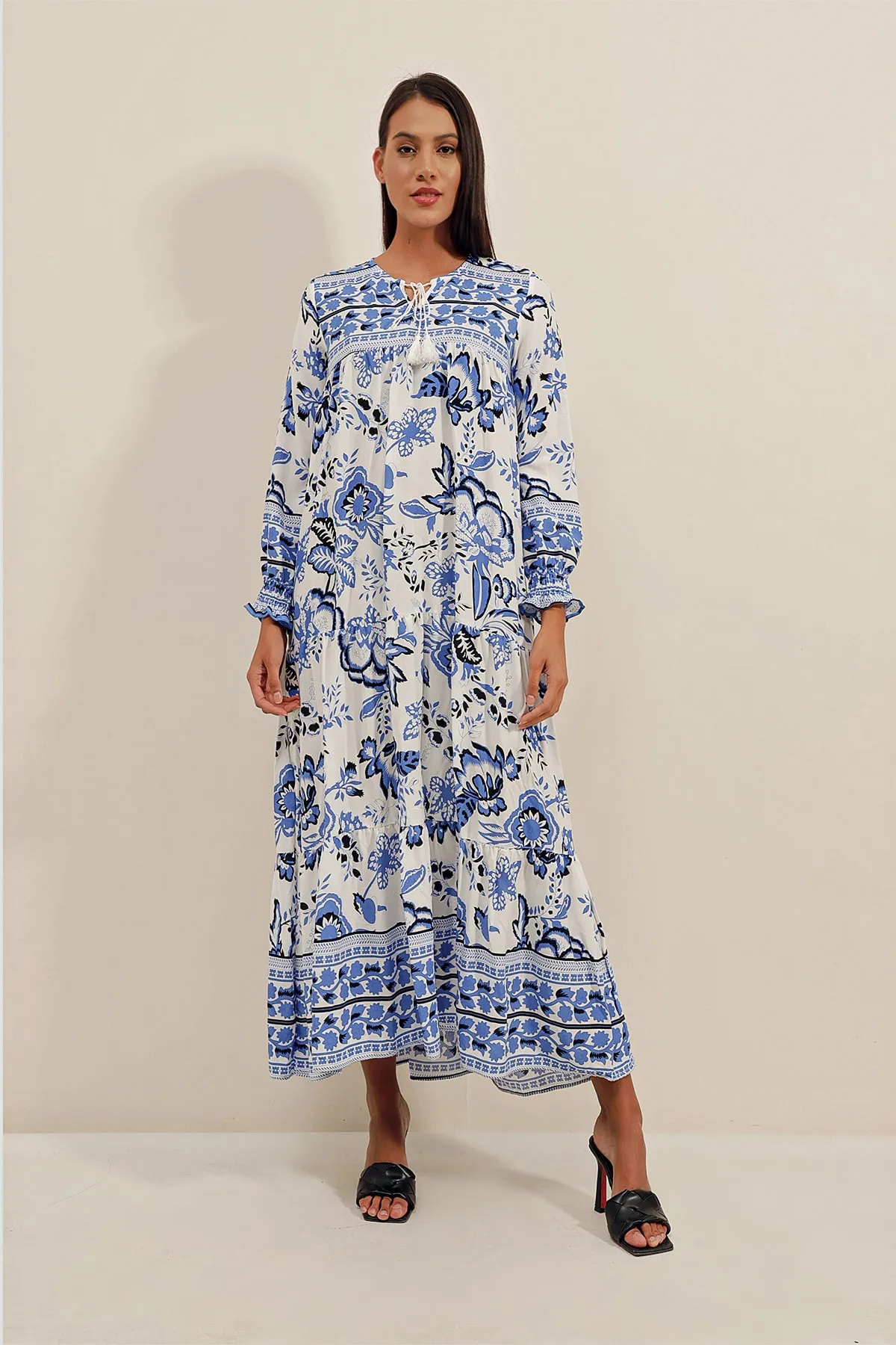 Bigdart  1947 Gemustertes langes Kleid – B.blau