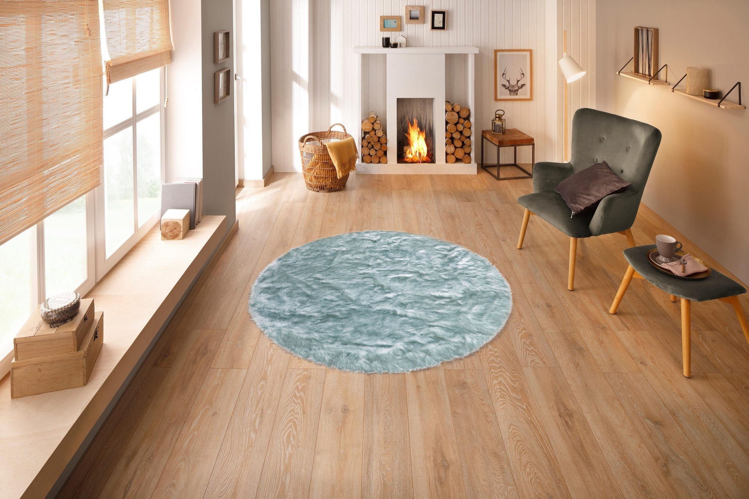 Fellteppich Sammo, my home, rund, Höhe: 60 mm, Kunstfell, leuchtende Farben, besonders weich, echter Kuschelteppich