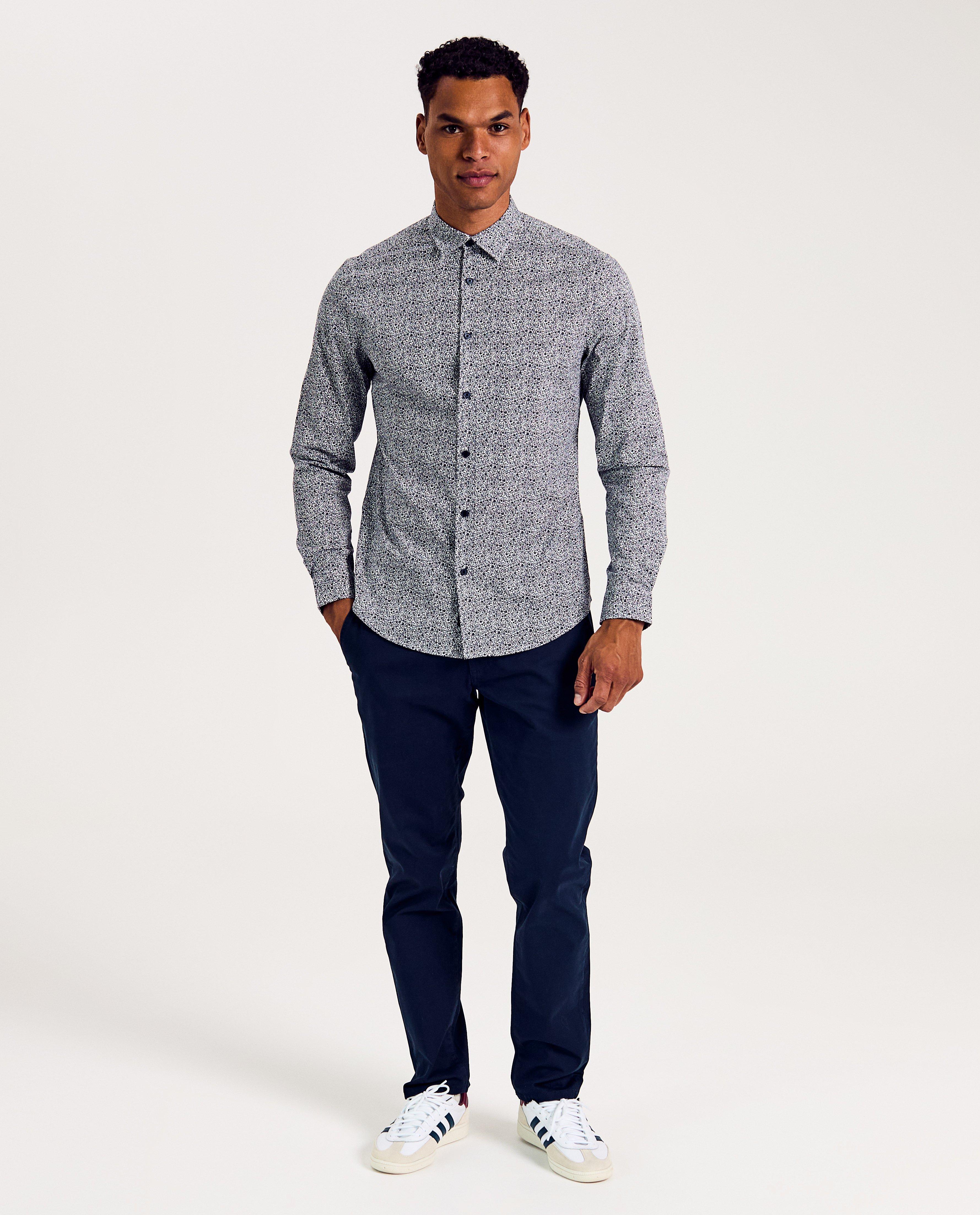 Cămașă Iveo cu imprimeu floral, croială slim fit, albastru închis