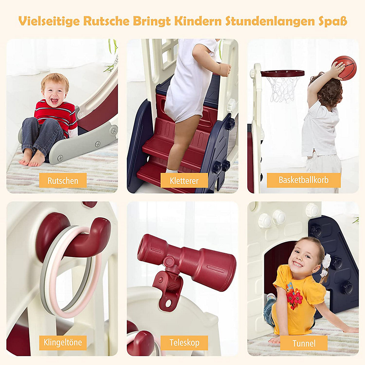 Rutsche 6 in 1 mit Basketballkorb & Teleskop