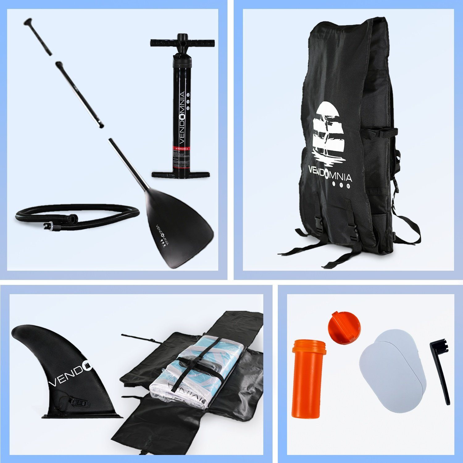 VENDOMNIA Inflatable SUP-Board Set - aufblasbar, Zubehör, Pumpe, Tragetasche, Stand Up Paddle Board, (15 cm dick, 3 PVC Schichten, max 130 kg, 7 Farben, 4 Größen 305cm 320cm 366cm 380cm, Paddling board, Paddelboard, Surfboard)