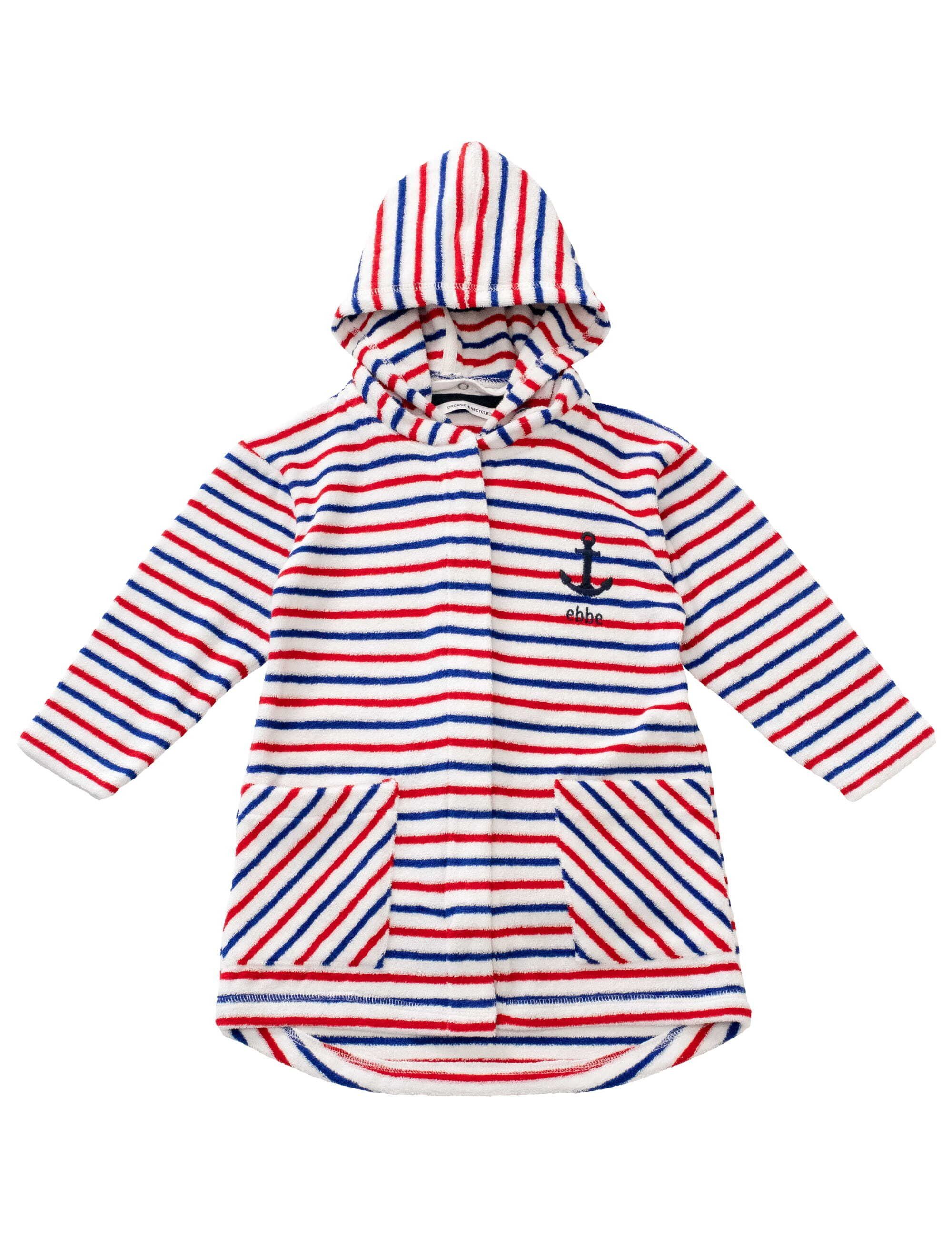 ebbe kids Kinderbademantel Bademantel Anker Streifen, Kurz, recyceltes Polyester, Bio Baumwolle, Reißverschluss
