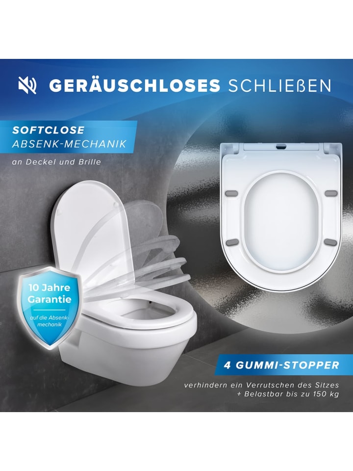Benkstein BENKSTEIN Premium Toilettendeckel - antibakteriell D-Form weiß - Absenkautomati günstig kaufen onesize