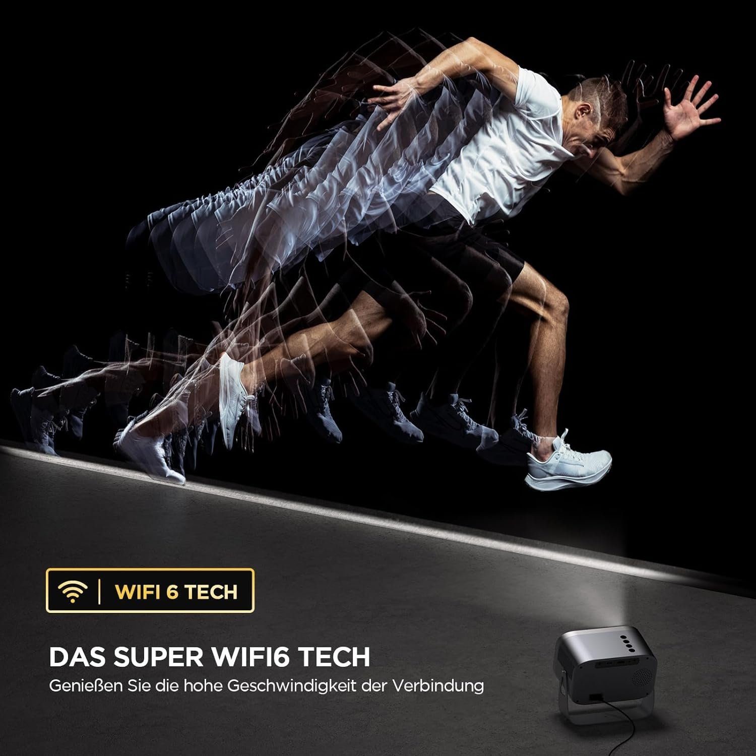 JUNG Mini Tragbarer Beamer Trapezkorrektur 4K 200 ANSI Smart Projektor WiFi Mini-Beamer (12000:1, 1920 x 1080 px, 4k Heim Kino Full HD Smart Heimkino Bluetooth Tragbar Mobil Minibeamer)