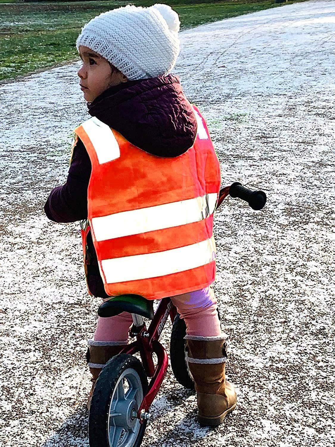 Prowiste Warnweste 2 Kinder Warnwesten Sicherheitsweste Orange (Set, 2-tlg) 360 Grad Sichtbarkeit - Waschbar bei 40 Grad