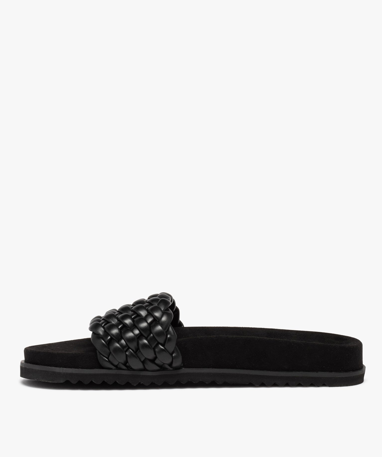 Mules femme à talon plat et bandeau tressé rembourré noir | GEMO