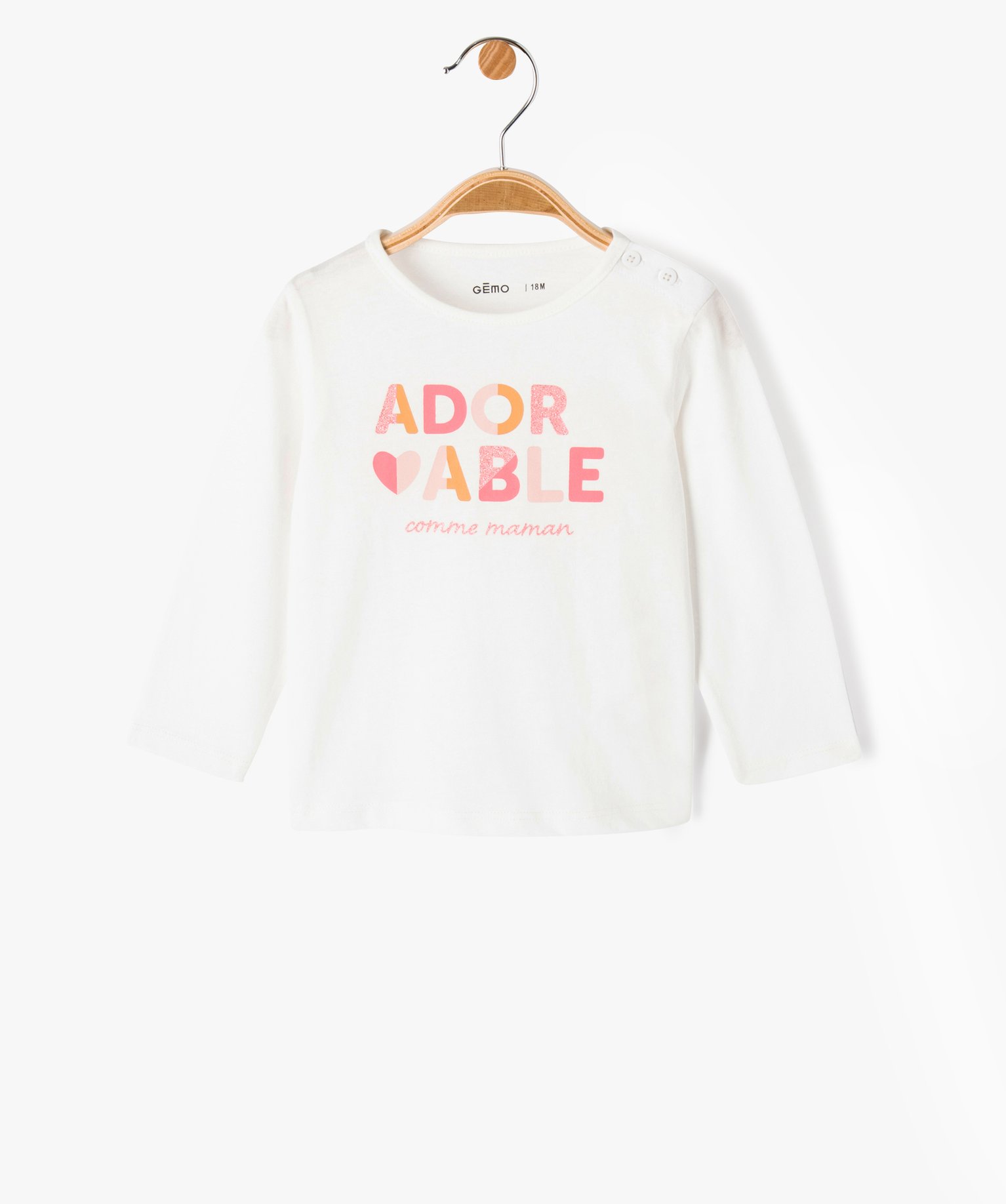 Tee-shirt à manches longues message pailleté bébé fille ecru | GEMO