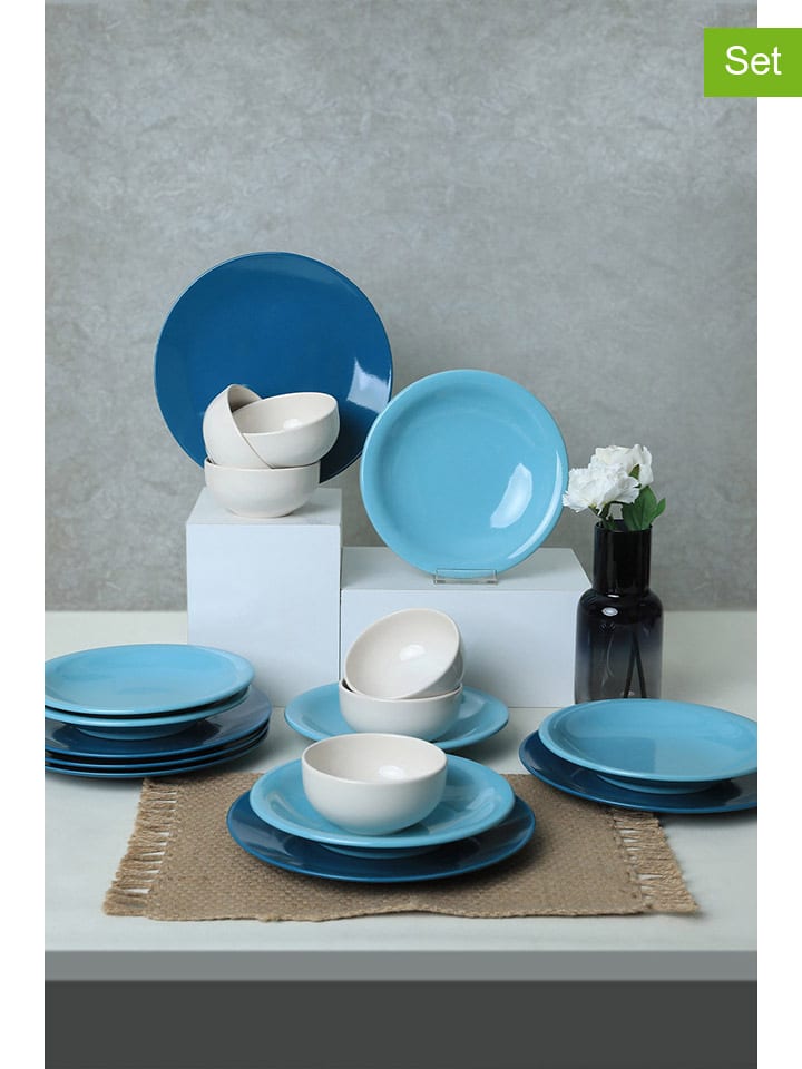 Hermia 18tlg. Kombiservice in Blau/ Hellblau/ Weiß günstig kaufen onesize