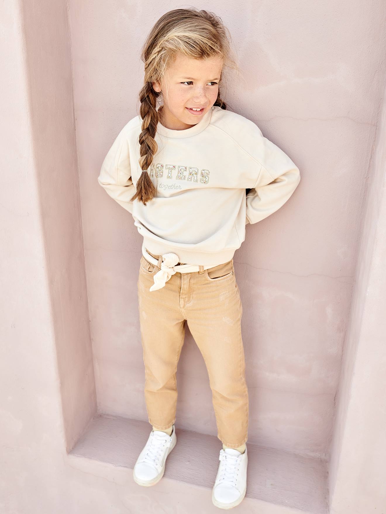 Sweat romantique lettres fantaisie fille sable